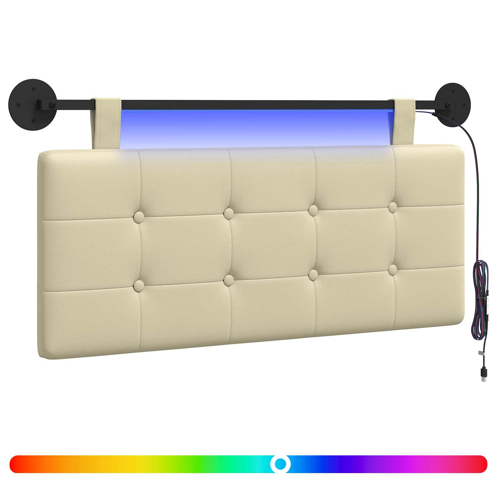 Tête de lit suspendue Avec lumière LED Crème Simili cuir - XIOS