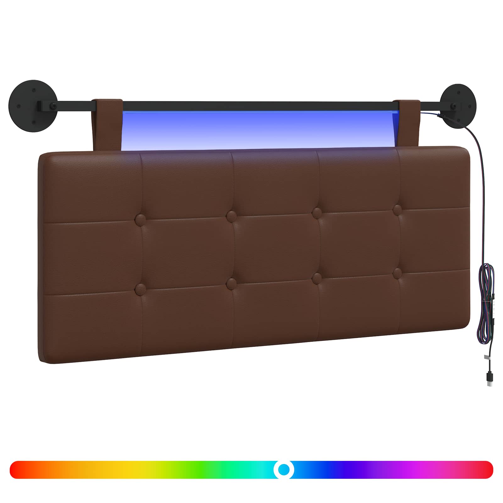 Tête de lit suspendue Avec lumière LED Marron Simili cuir - XIOS