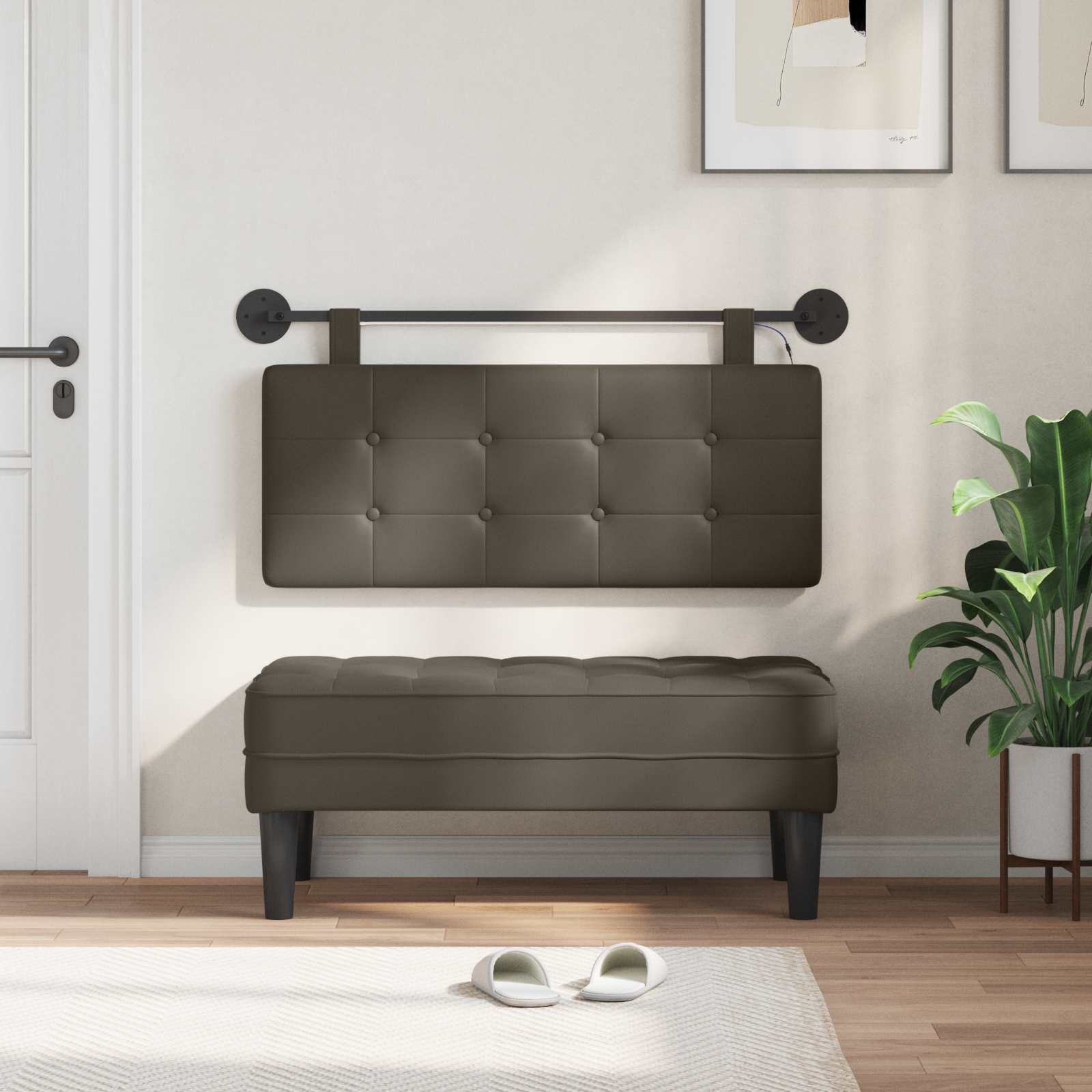 Tête de lit suspendue Avec lumière LED Gris Simili cuir - XIOS