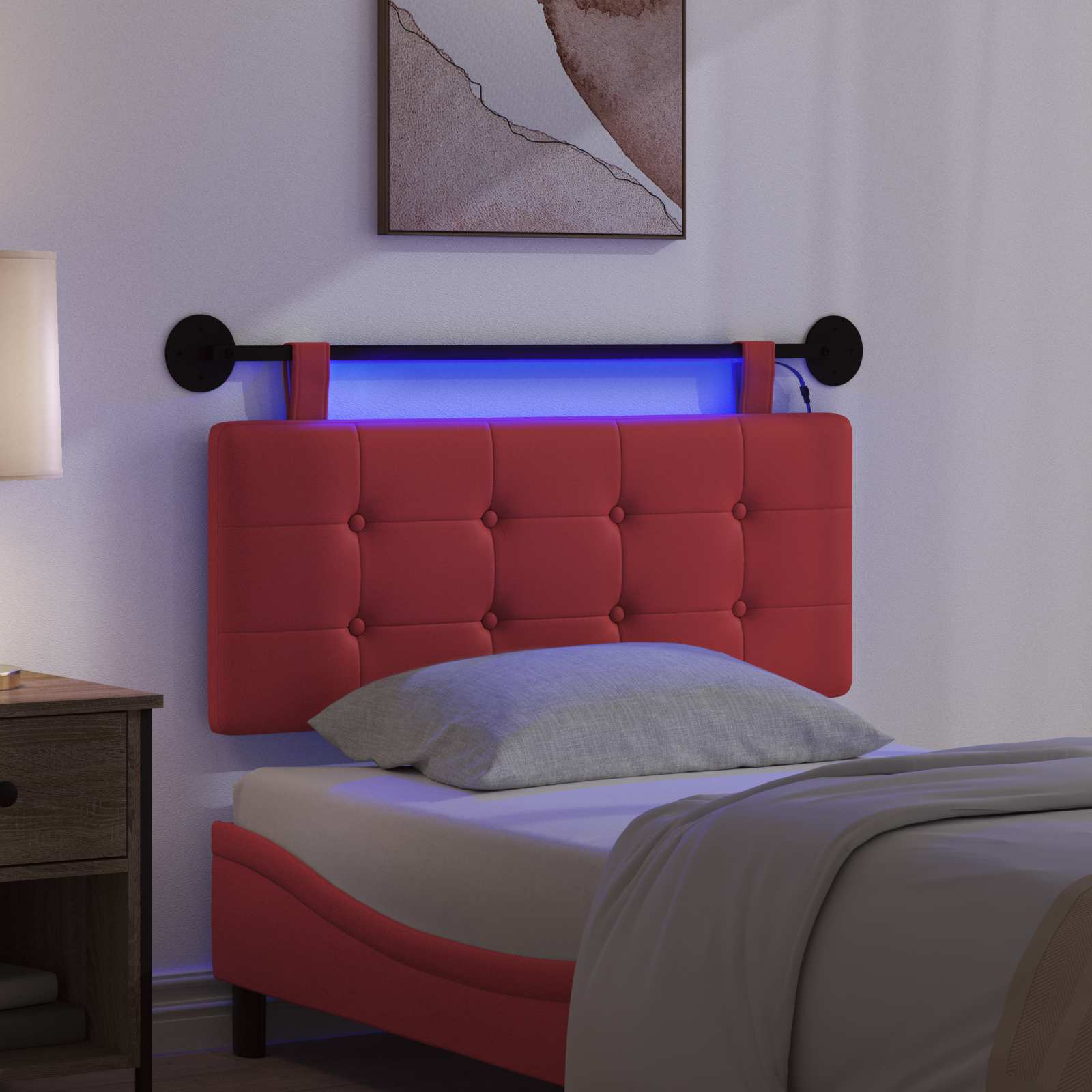 Tête de lit suspendue Avec lumière LED Rouge Simili cuir - XIOS