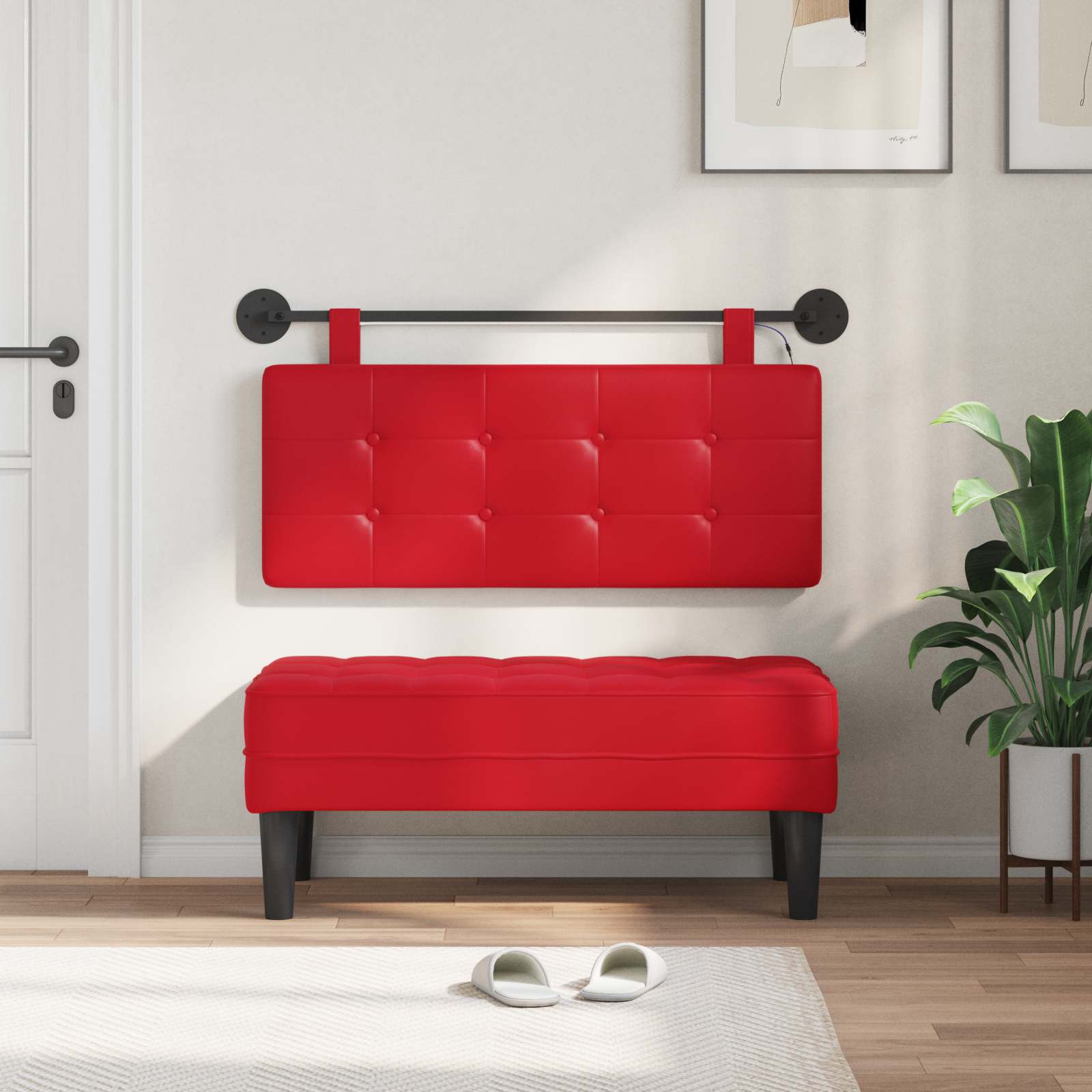 Tête de lit suspendue Avec lumière LED Rouge Simili cuir - XIOS