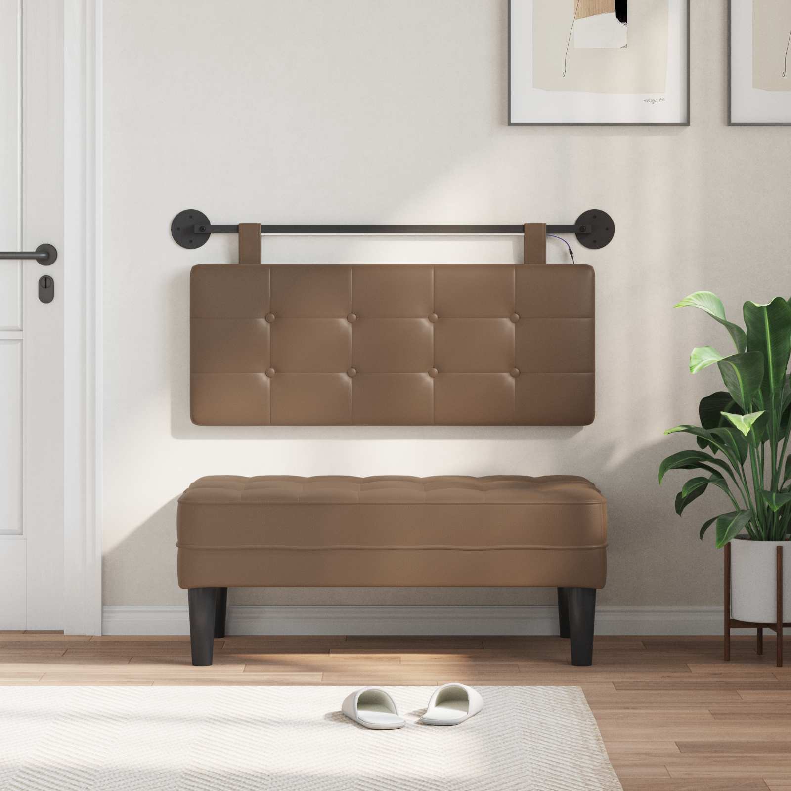 Tête de lit suspendue Avec lumière LED Cappuccino Simili cuir - XIOS
