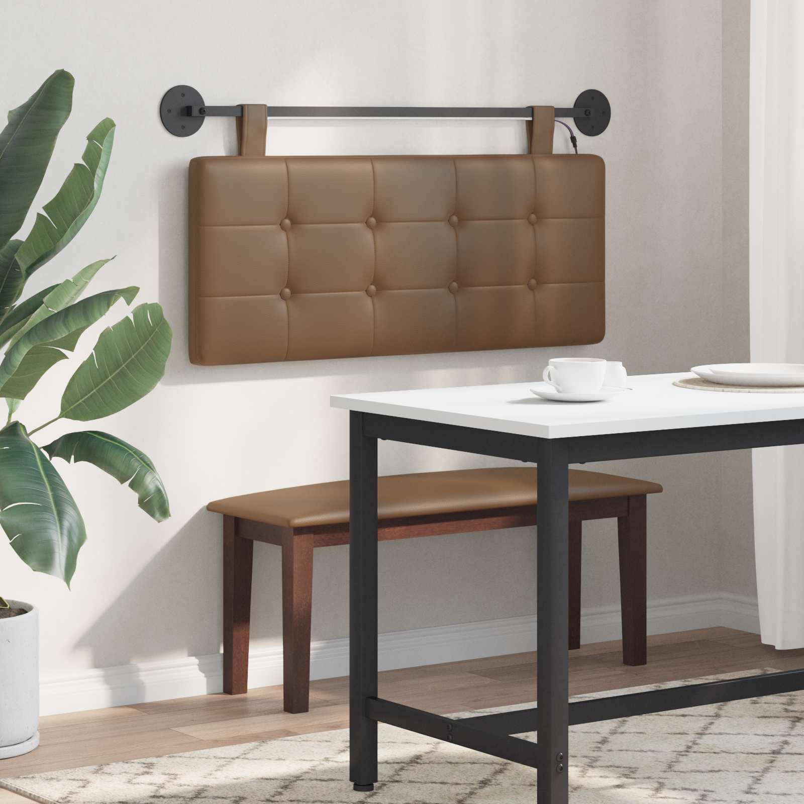 Tête de lit suspendue Avec lumière LED Cappuccino Simili cuir - XIOS