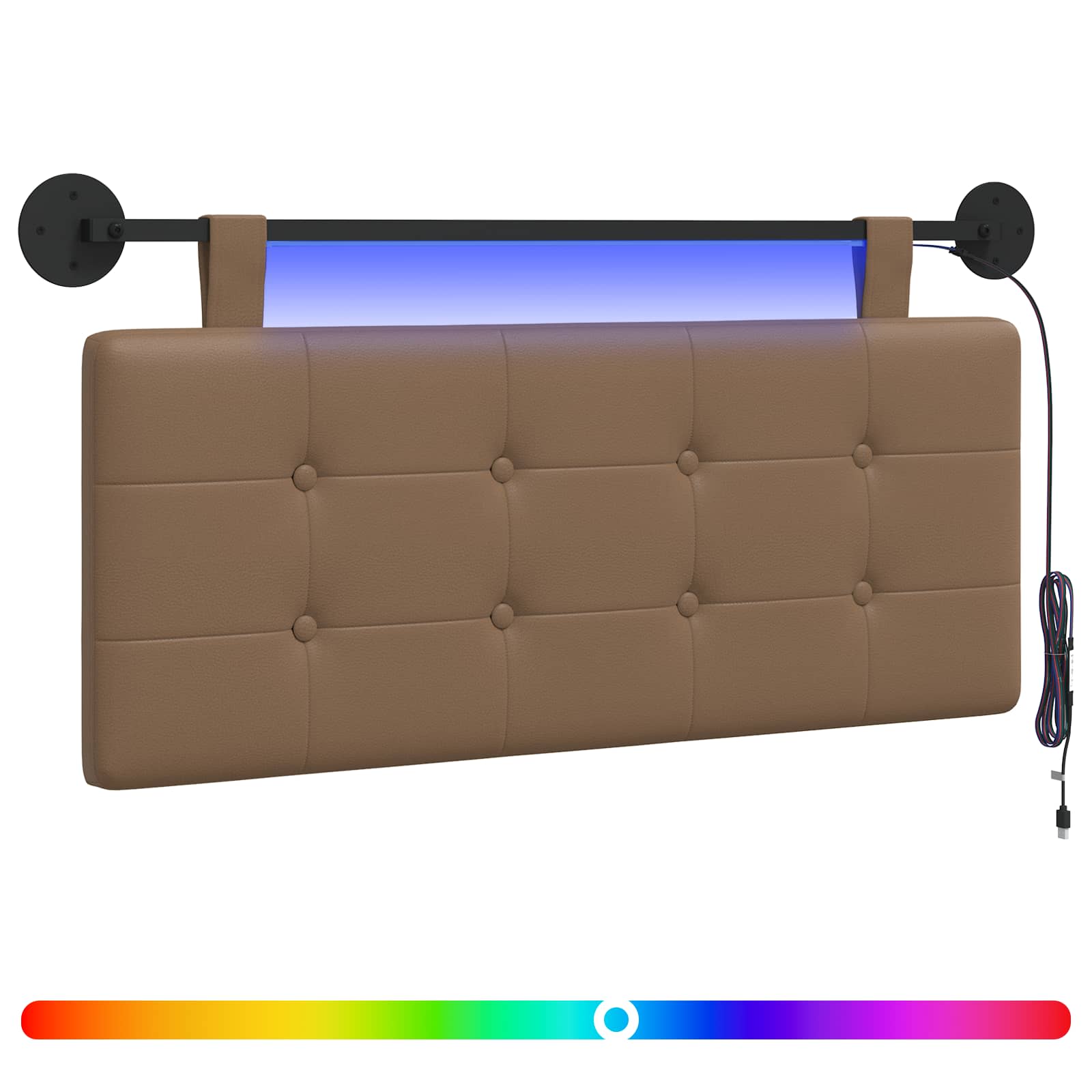 Tête de lit suspendue Avec lumière LED Cappuccino Simili cuir - XIOS