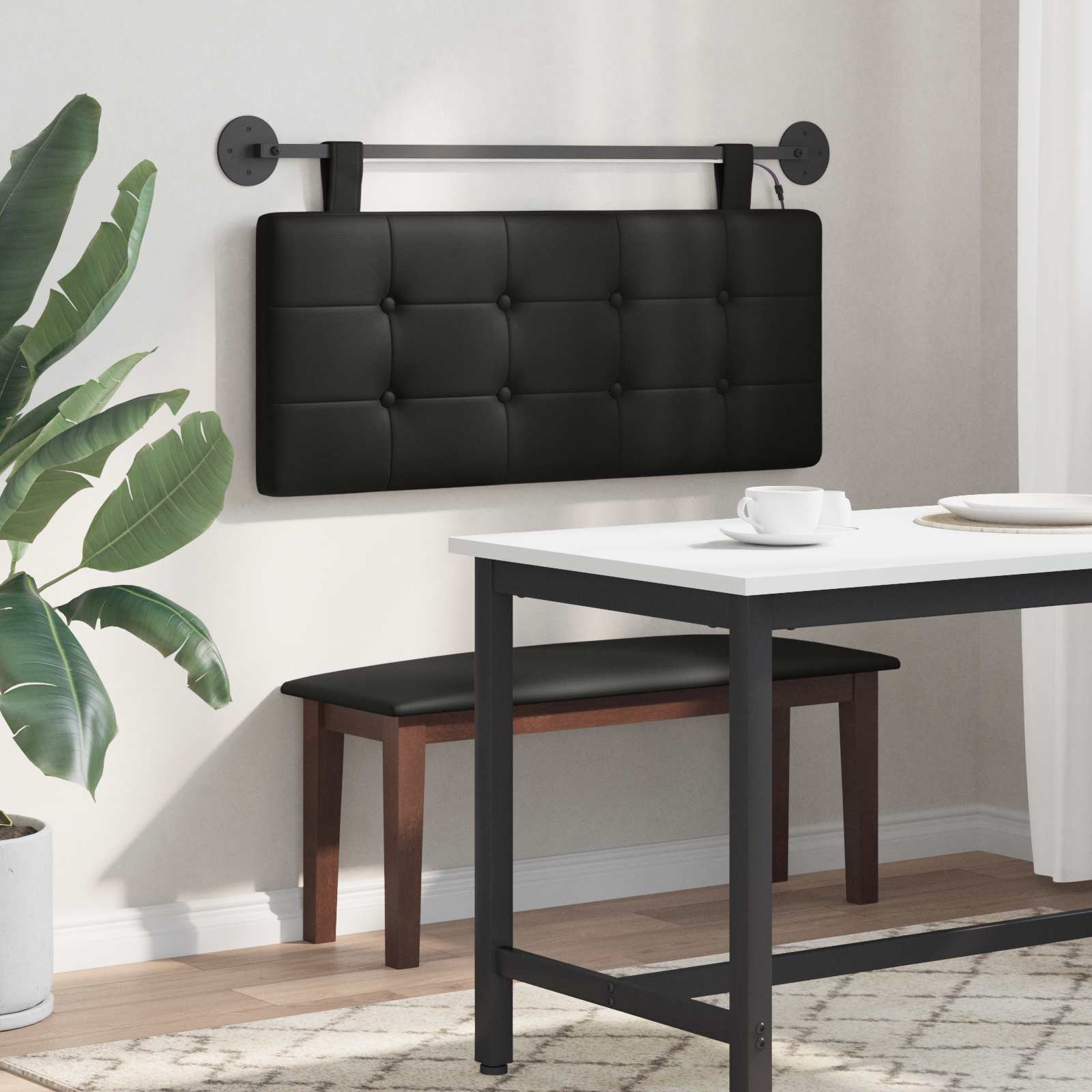 Tête de lit suspendue Avec lumière LED Noir Simili cuir - XIOS