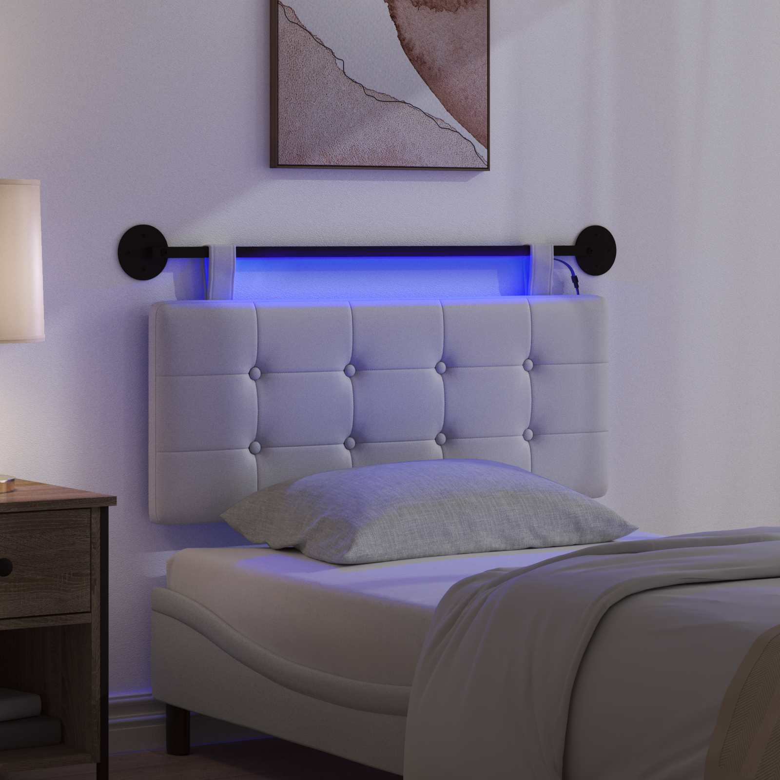 Tête de lit suspendue Avec lumière LED Blanc Simili cuir - XIOS