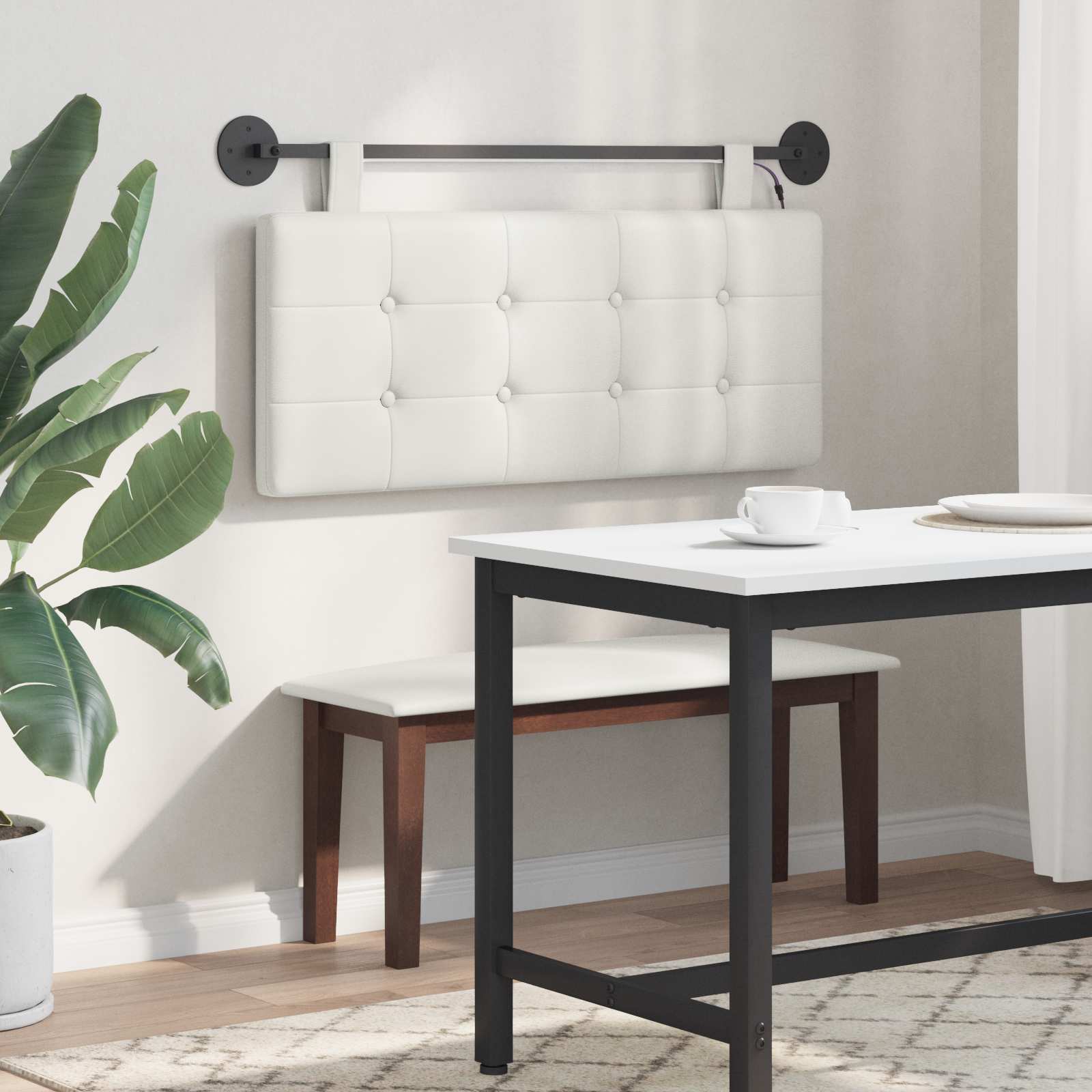 Tête de lit suspendue Avec lumière LED Blanc Simili cuir - XIOS