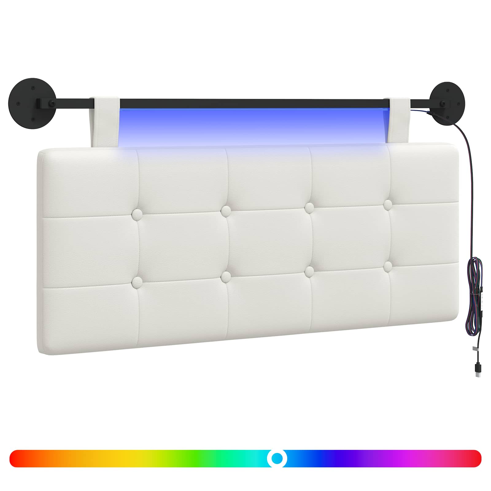 Tête de lit suspendue Avec lumière LED Blanc Simili cuir - XIOS