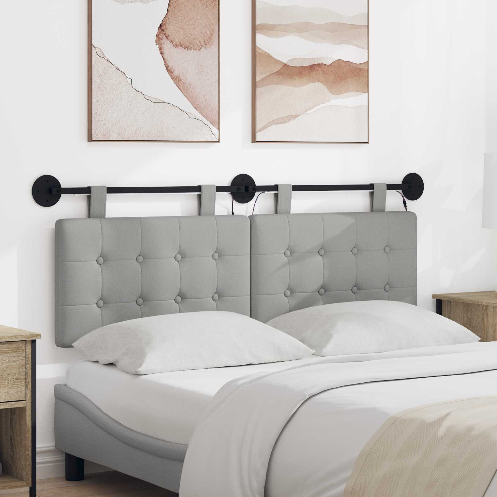 Tête de lit suspendue Avec lumière LED Gris nuage Tissu - XIOS