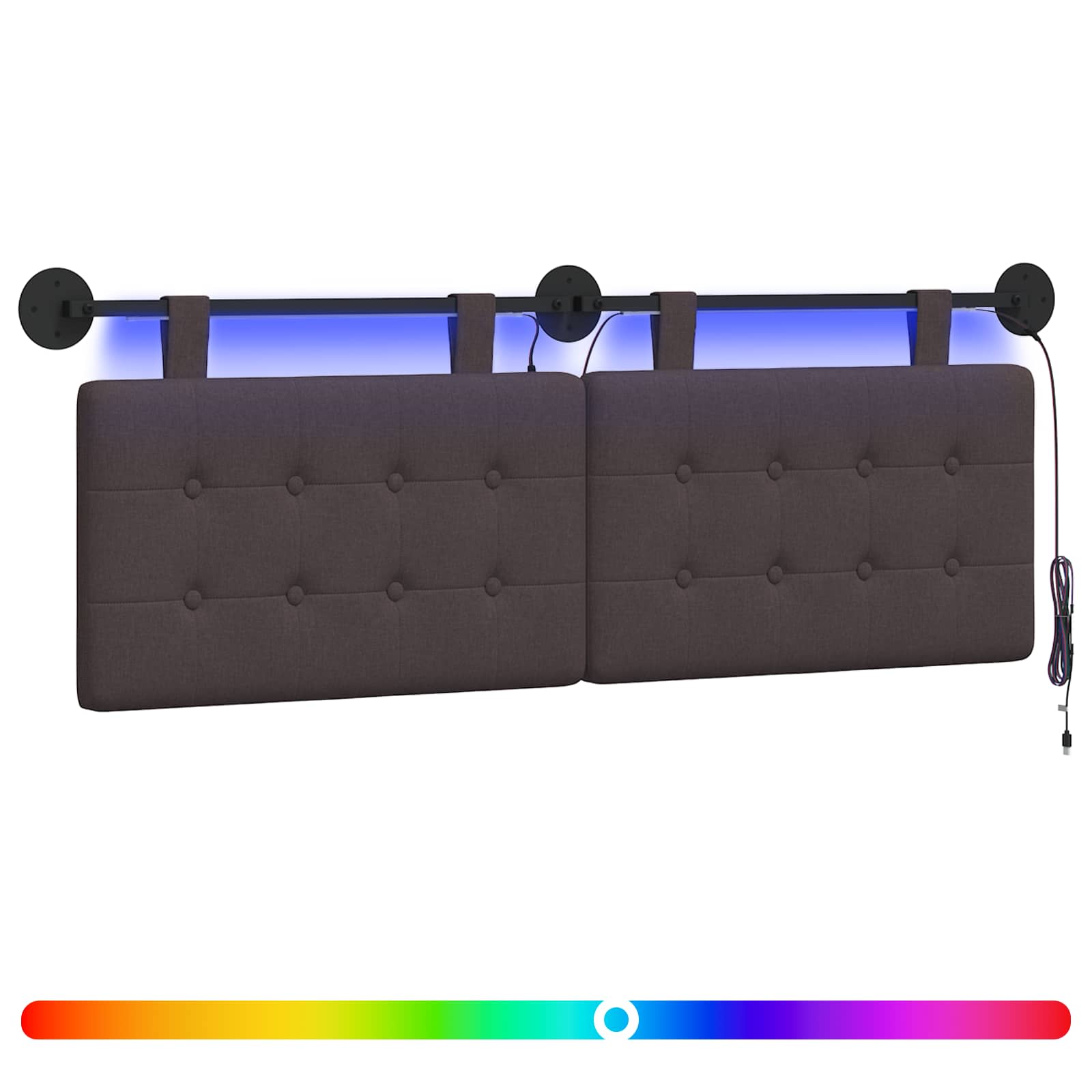 Tête de lit suspendue Avec lumière LED Marron foncé Tissu - XIOS
