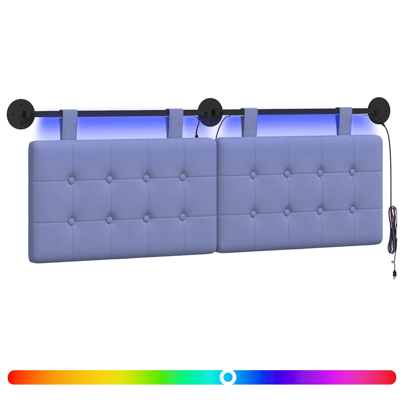 Tête de lit suspendue Avec lumière LED Bleu denim Tissu - XIOS