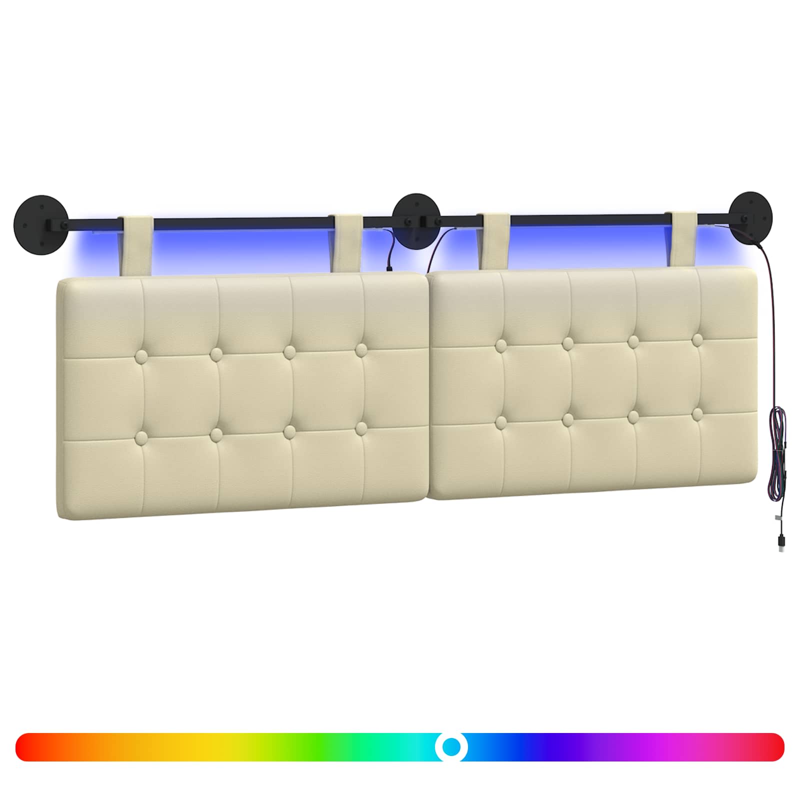 Tête de lit suspendue Avec lumière LED Crème Simili cuir - XIOS