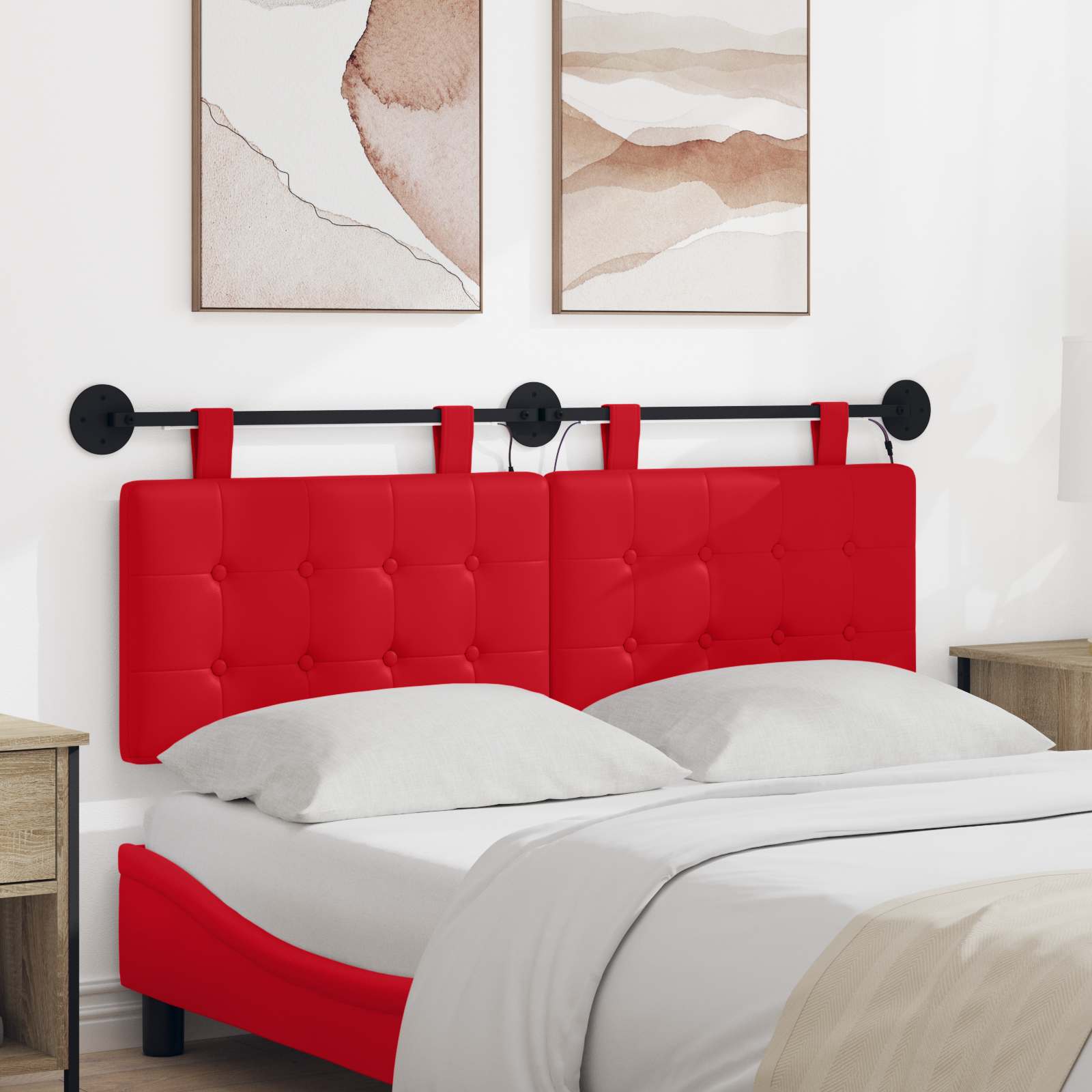 Tête de lit suspendue Avec lumière LED Rouge Simili cuir - XIOS