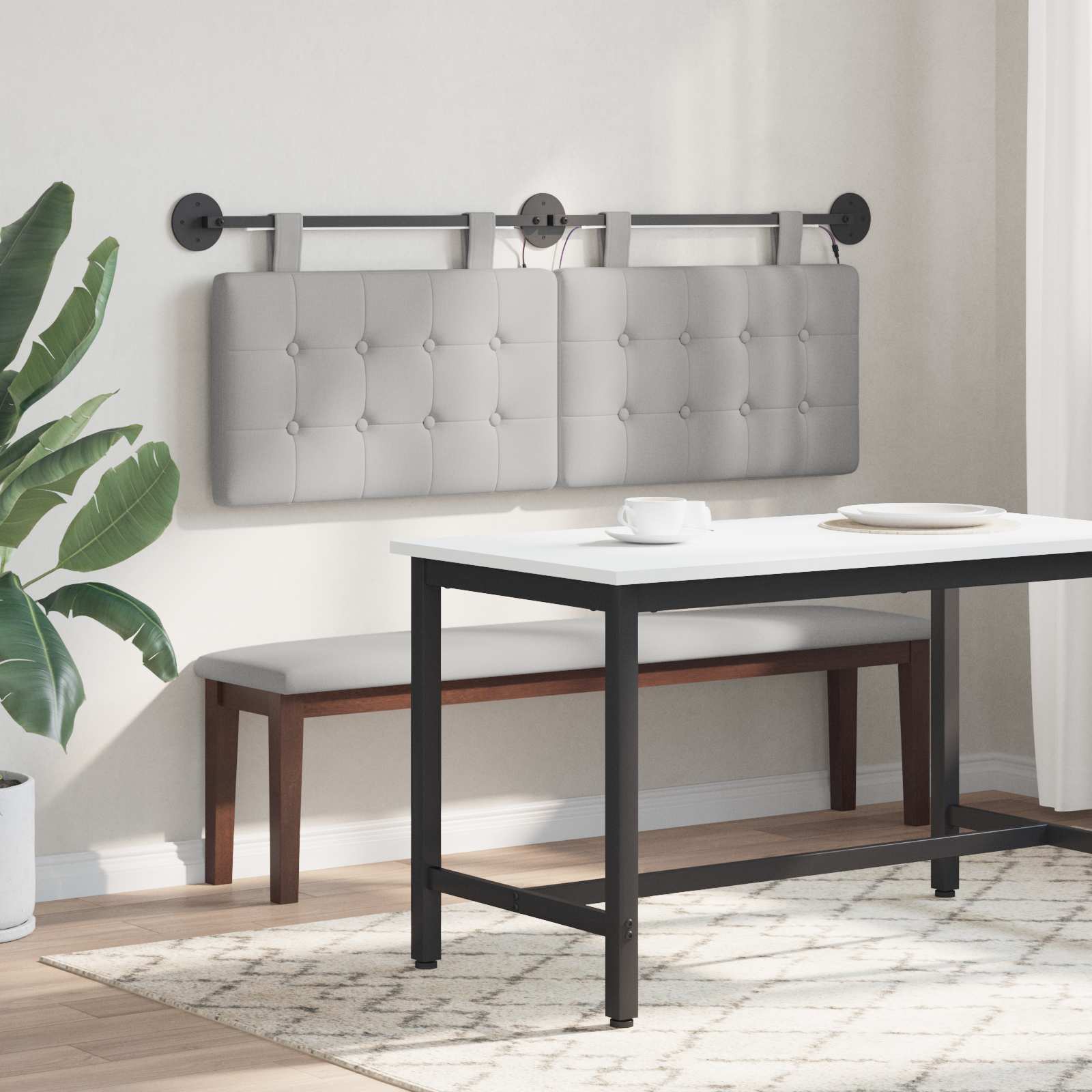 Tête de lit suspendue Avec lumière LED Gris nuage Tissu - XIOS