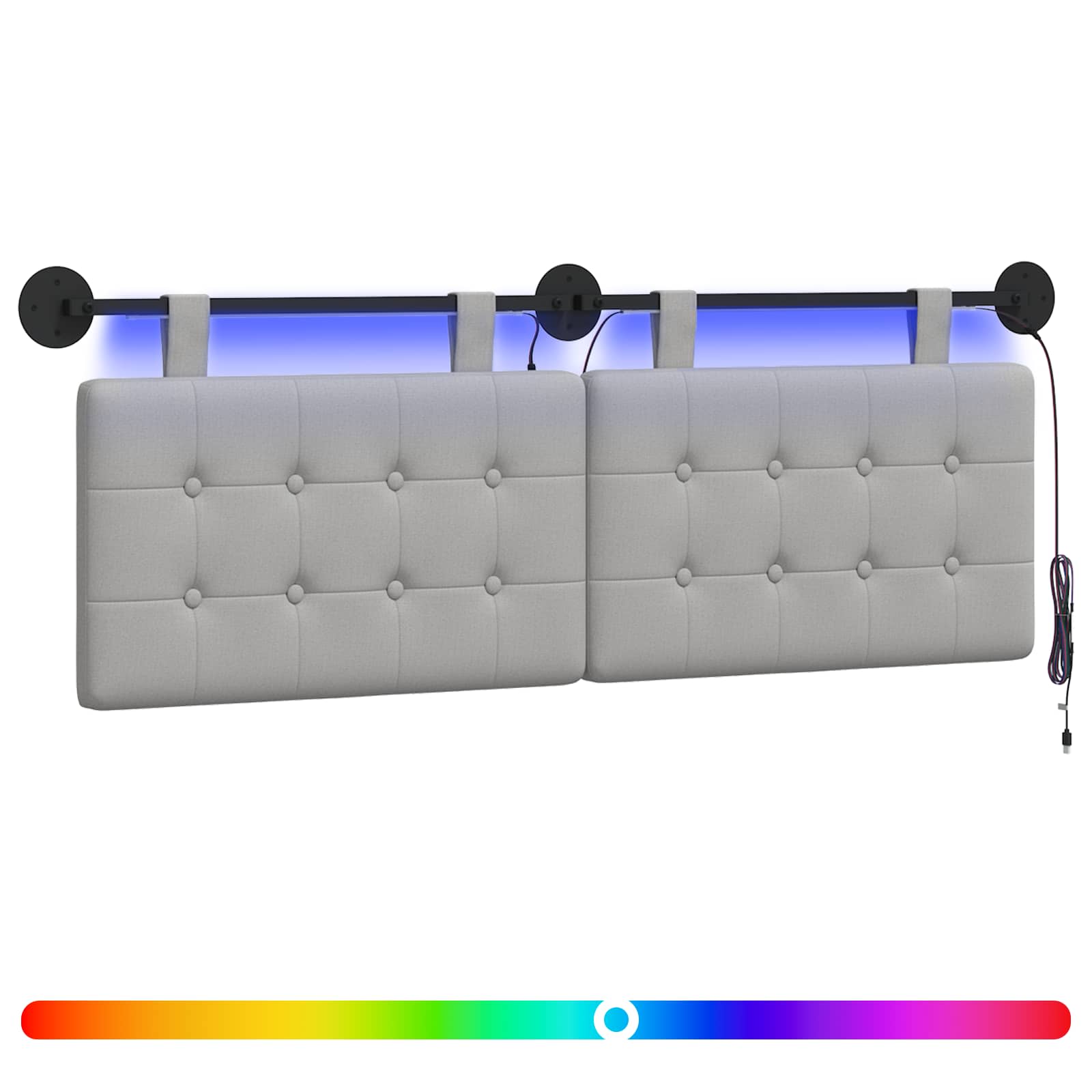 Tête de lit suspendue Avec lumière LED Gris nuage Tissu - XIOS