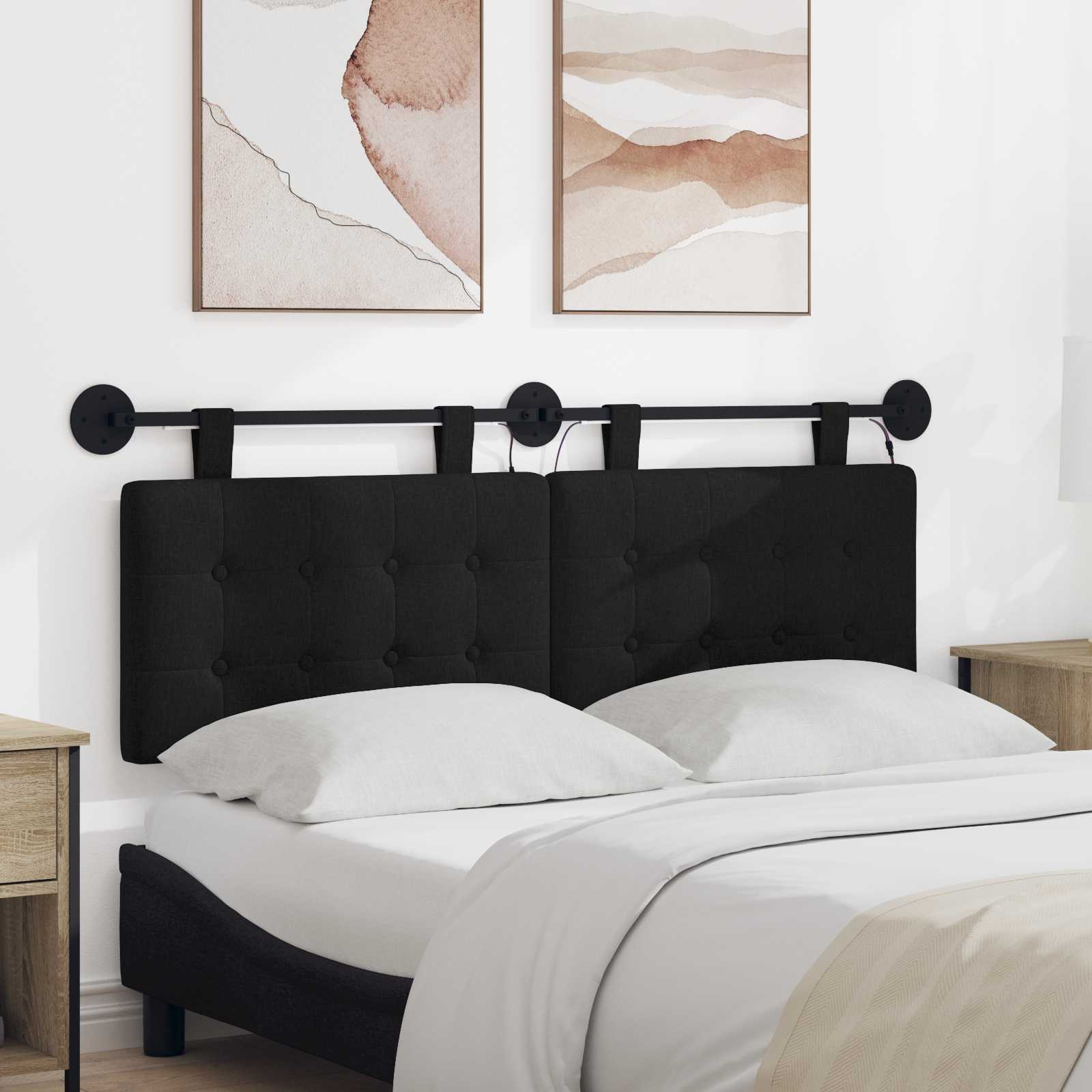 Tête de lit suspendue Avec lumière LED Noir Tissu - XIOS