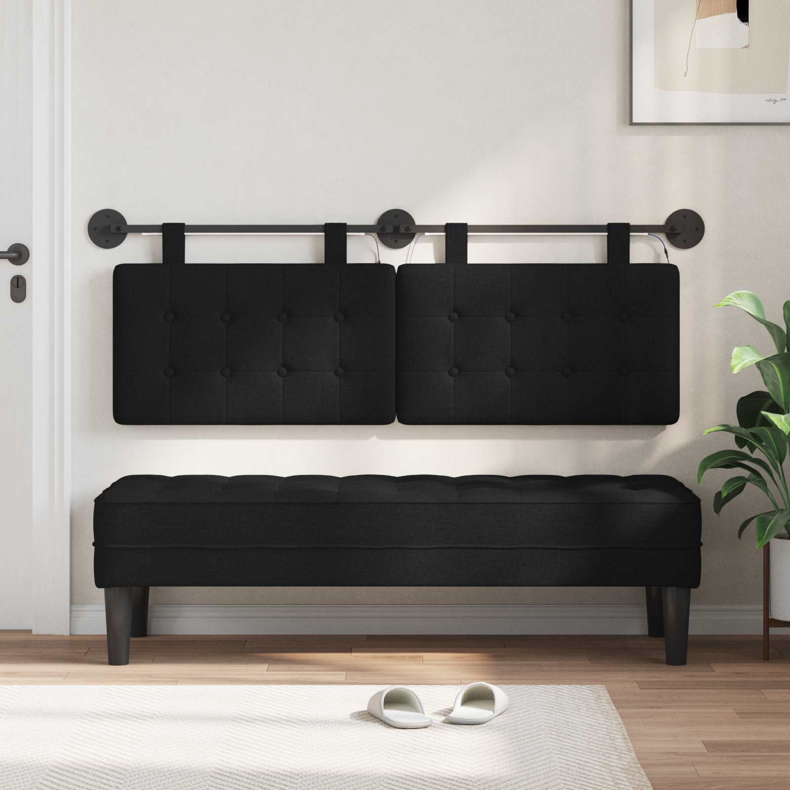 Tête de lit suspendue Avec lumière LED Noir Tissu - XIOS