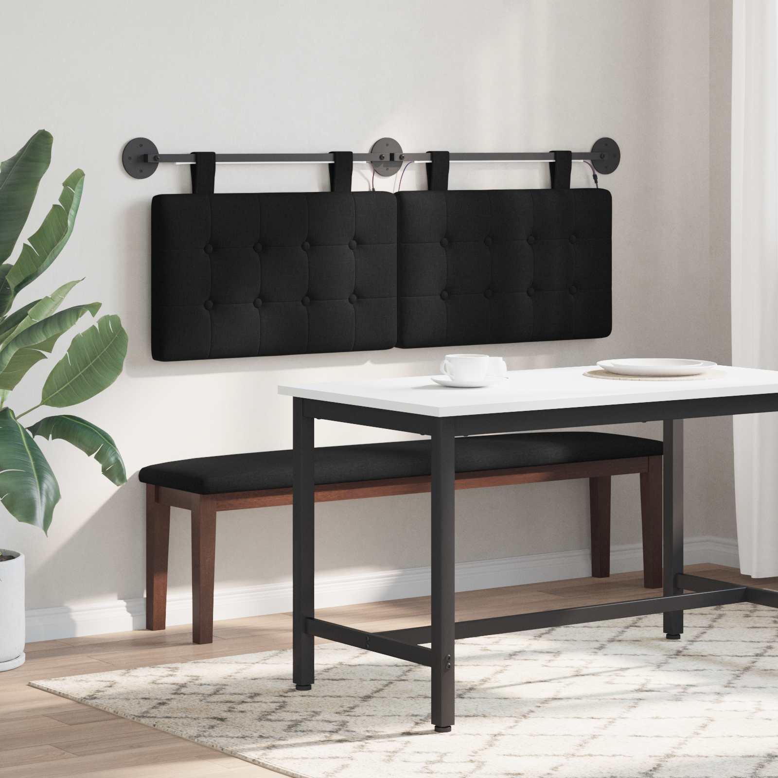 Tête de lit suspendue Avec lumière LED Noir Tissu - XIOS