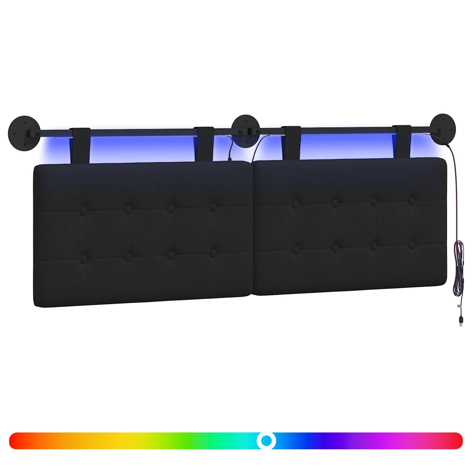 Tête de lit suspendue Avec lumière LED Noir Tissu - XIOS