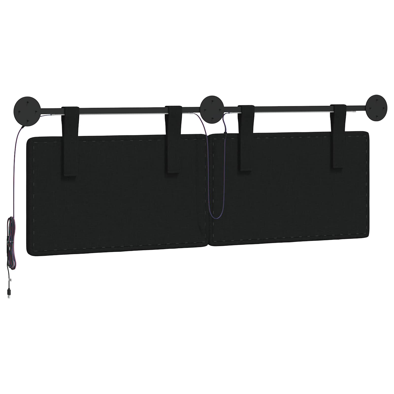 Tête de lit suspendue Avec lumière LED Noir Tissu - XIOS