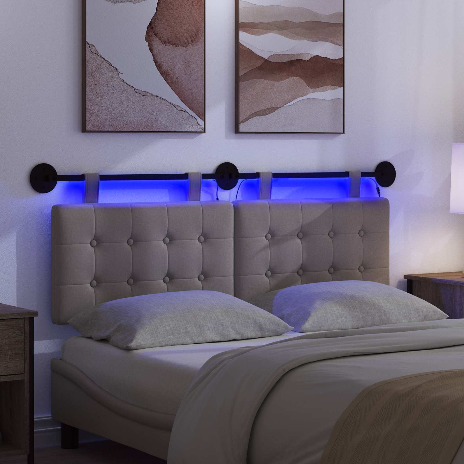 Tête de lit suspendue Avec lumière LED Taupe Tissu - XIOS