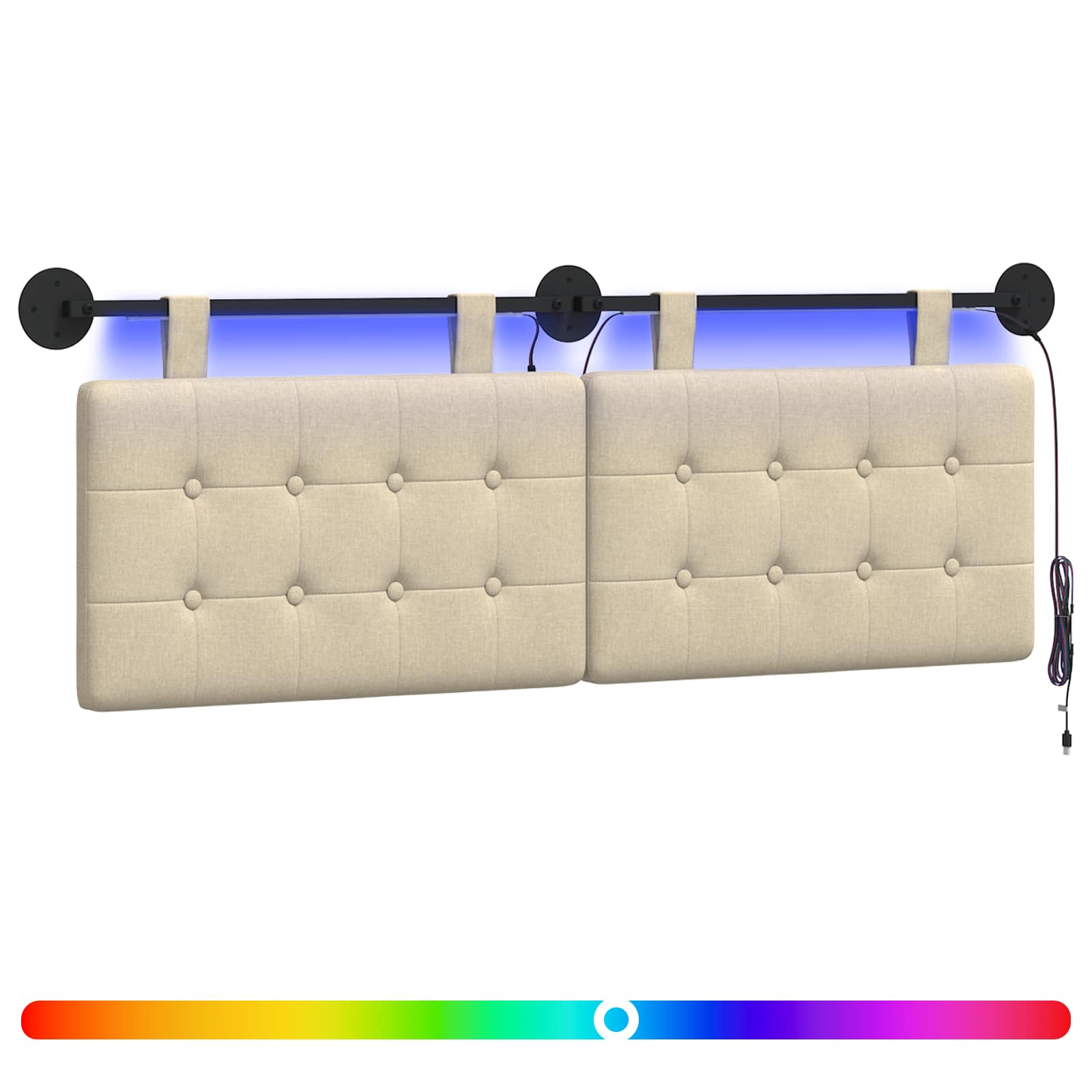 Tête de lit suspendue Avec lumière LED Crème Tissu - XIOS