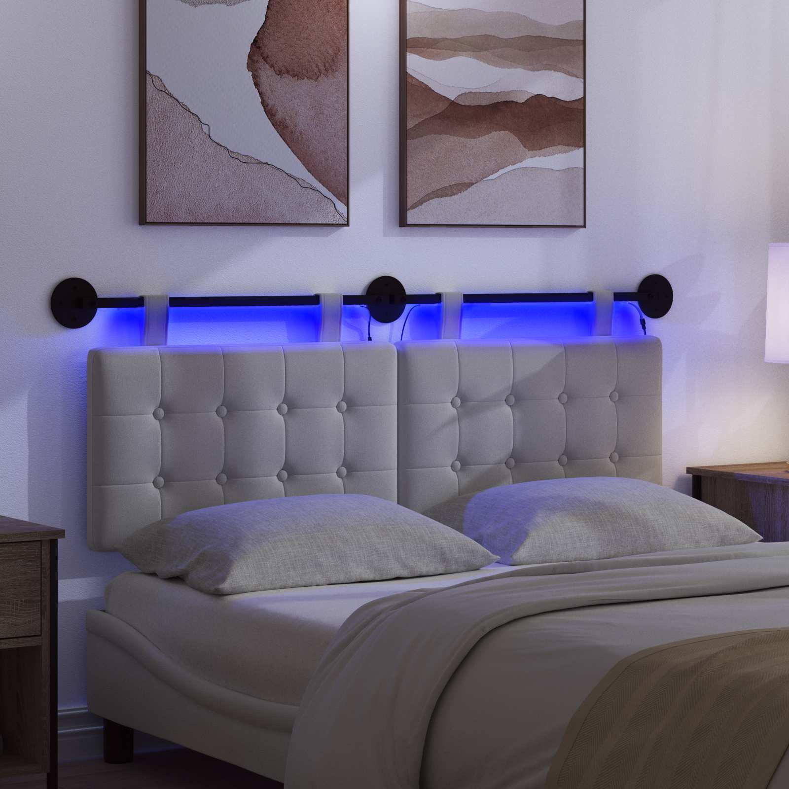 Tête de lit suspendue Avec lumière LED Blanc Tissu - XIOS