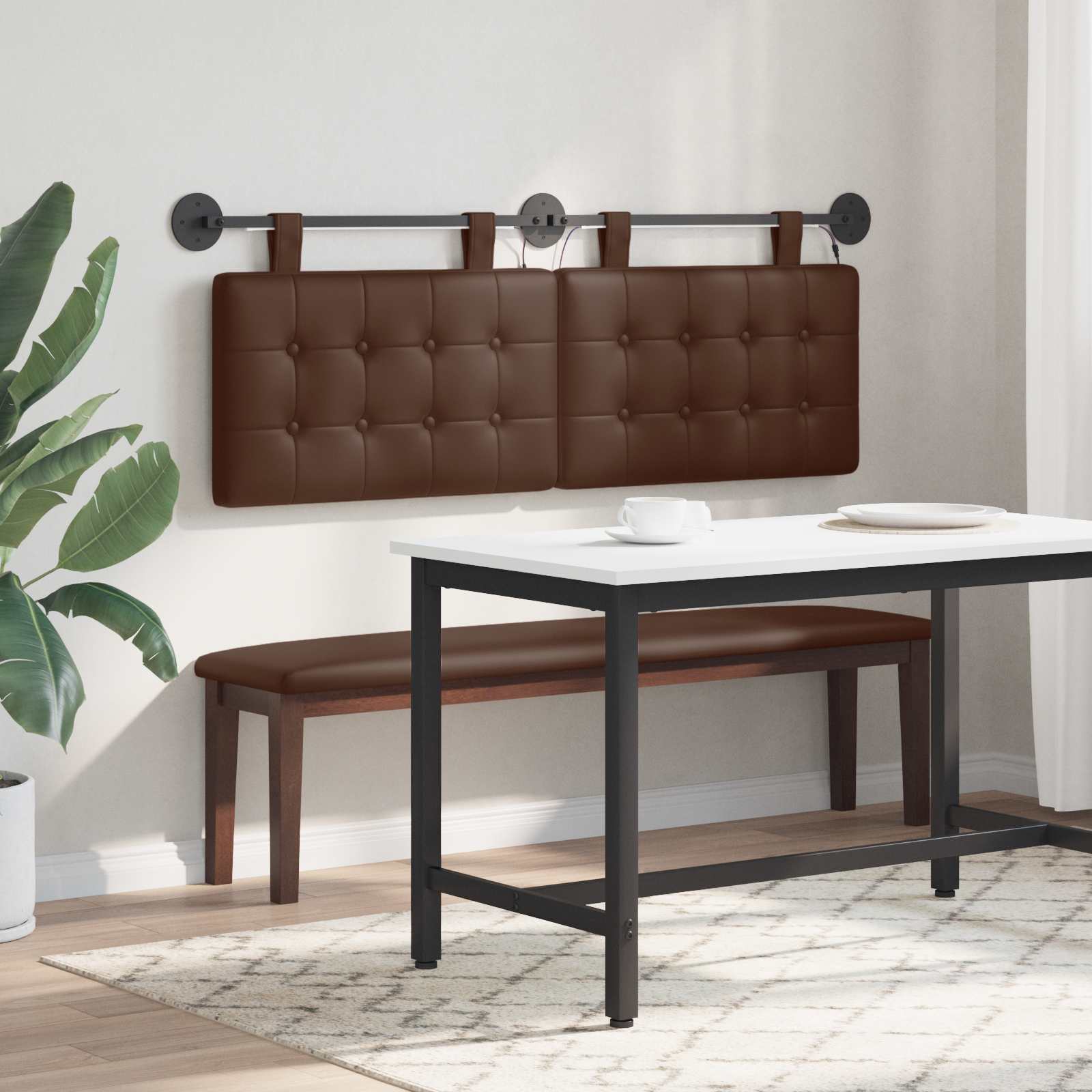 Tête de lit suspendue Avec lumière LED Marron Simili cuir - XIOS