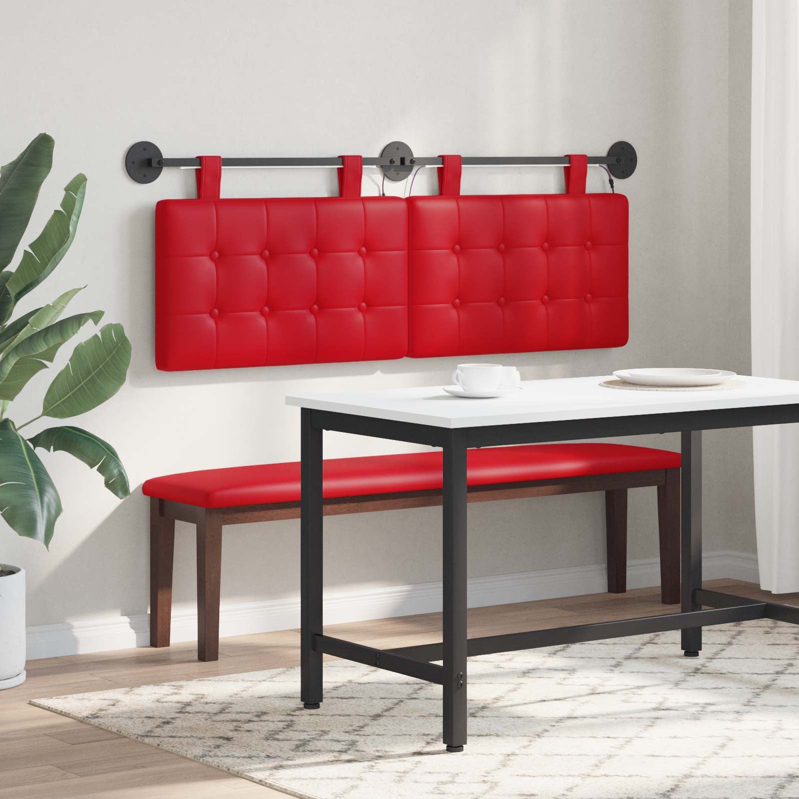 Tête de lit suspendue Avec lumière LED Rouge Simili cuir - XIOS