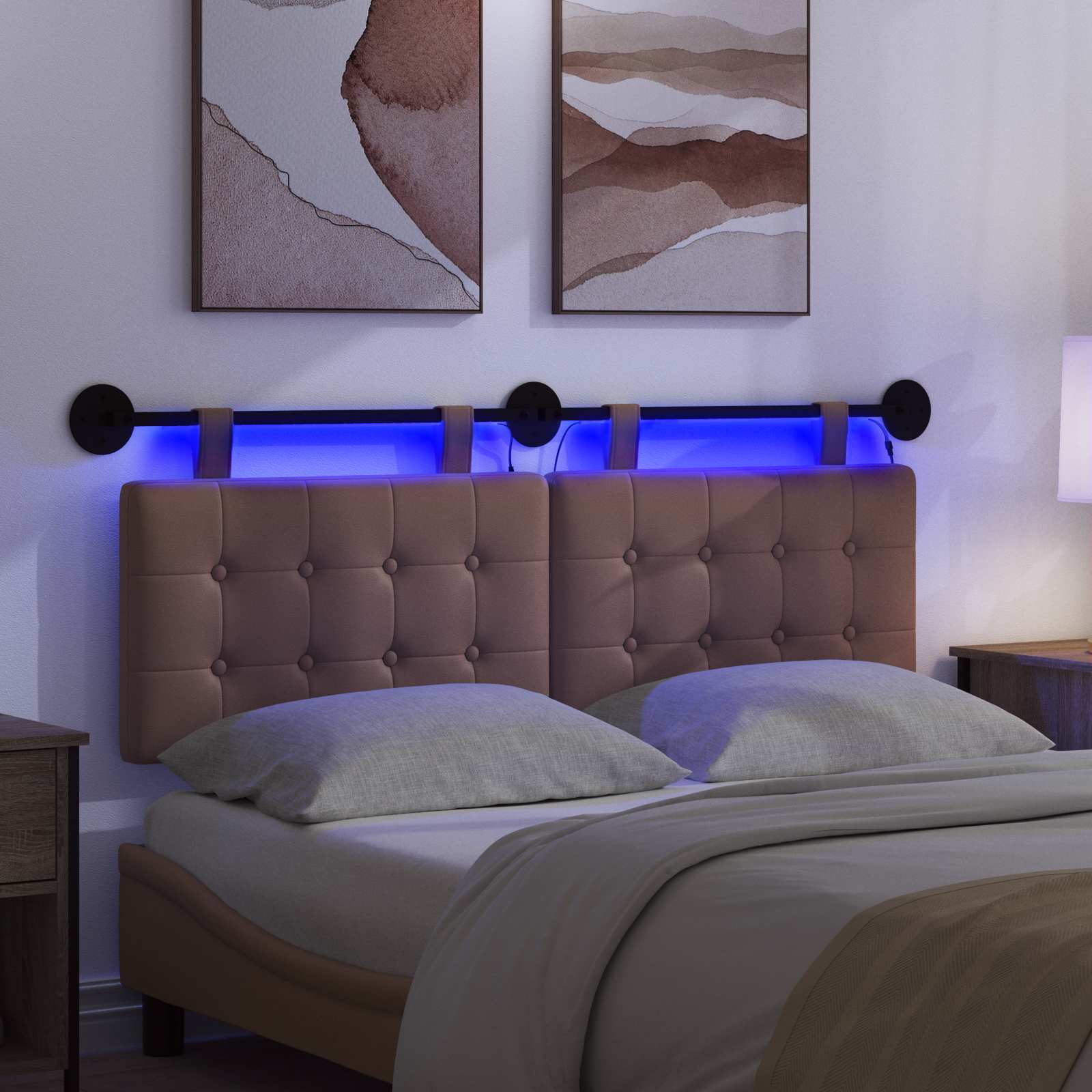 Tête de lit suspendue Avec lumière LED Cappuccino Simili cuir - XIOS