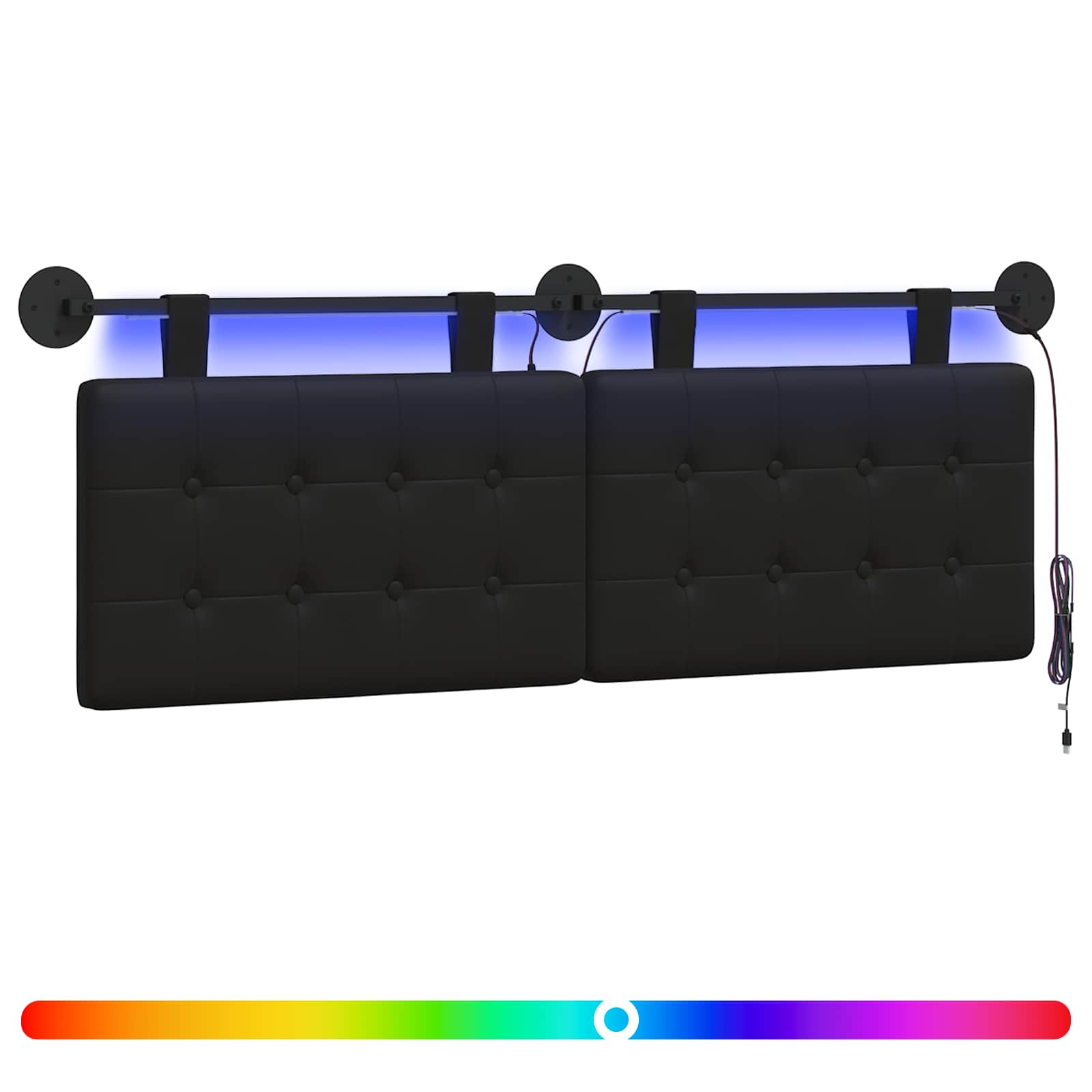 Tête de lit suspendue Avec lumière LED Noir Simili cuir - XIOS