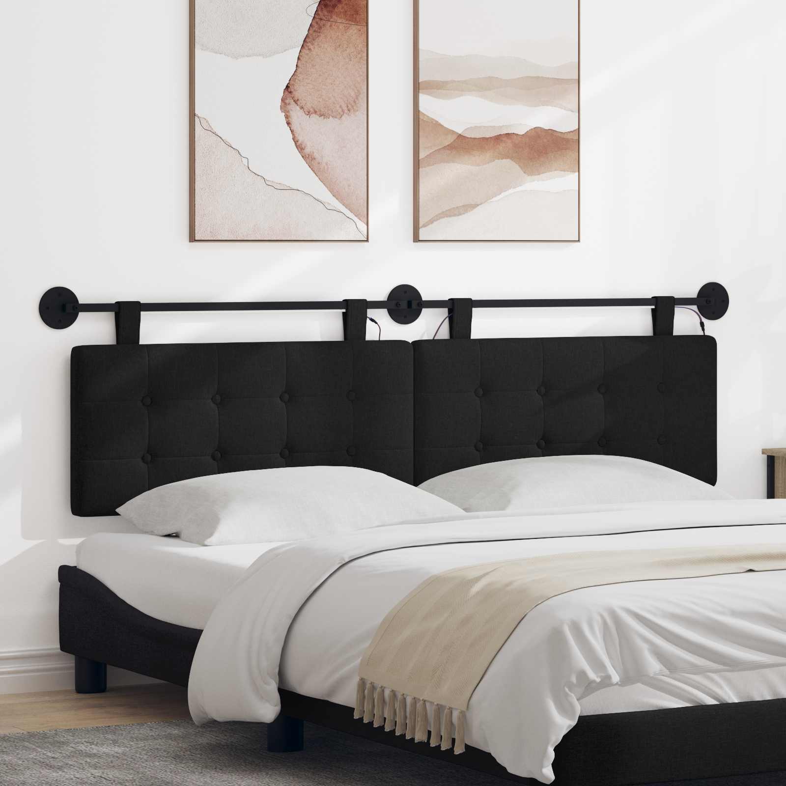 Tête de lit suspendue Avec lumière LED Noir Tissu - XIOS