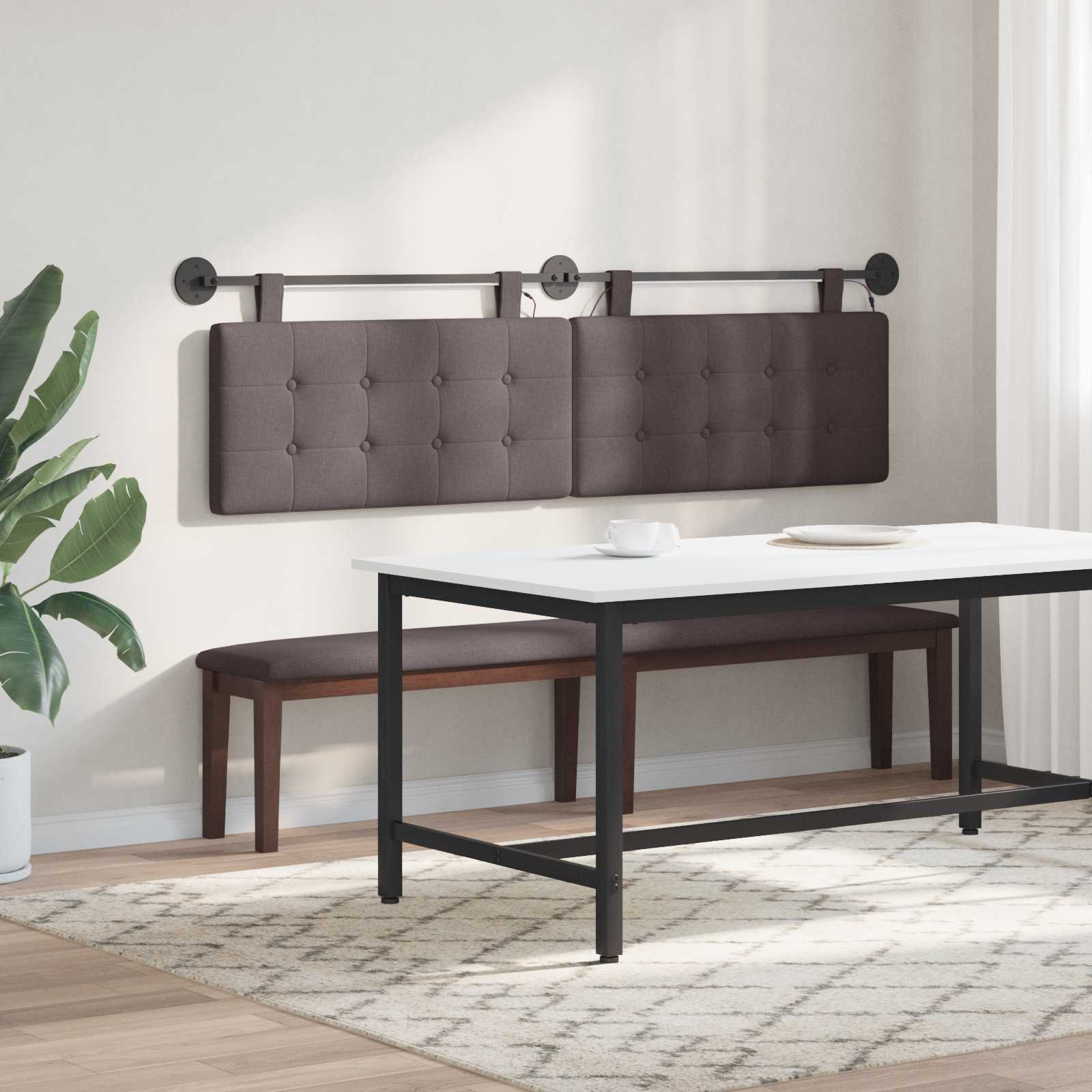 Tête de lit suspendue Avec lumière LED Marron foncé Tissu - XIOS