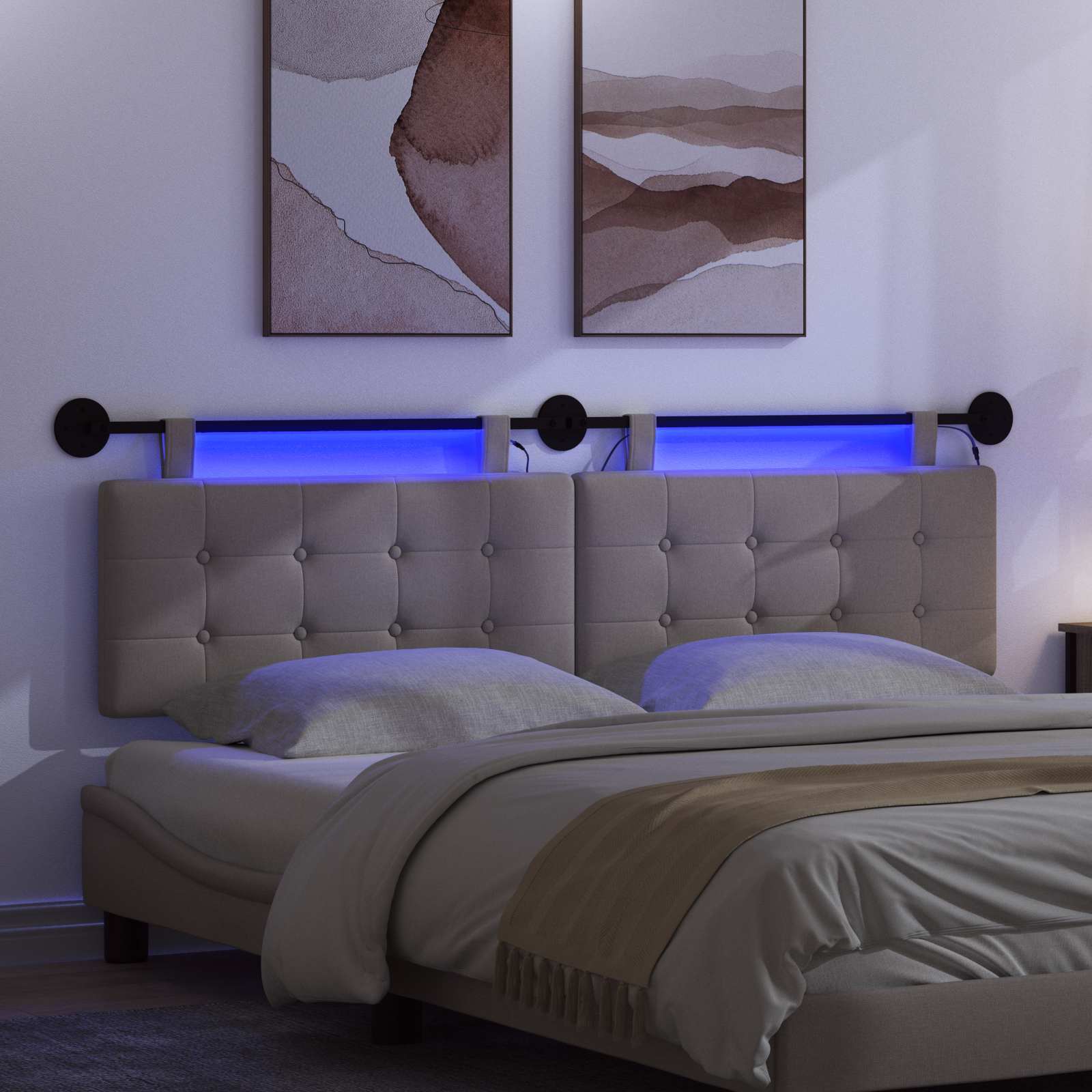 Tête de lit suspendue Avec lumière LED Taupe Tissu - XIOS