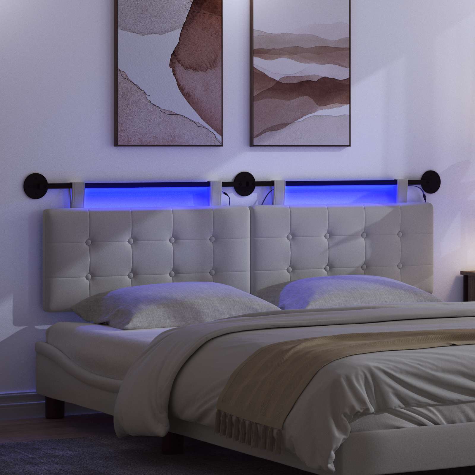 Tête de lit suspendue Avec lumière LED Blanc Tissu - XIOS