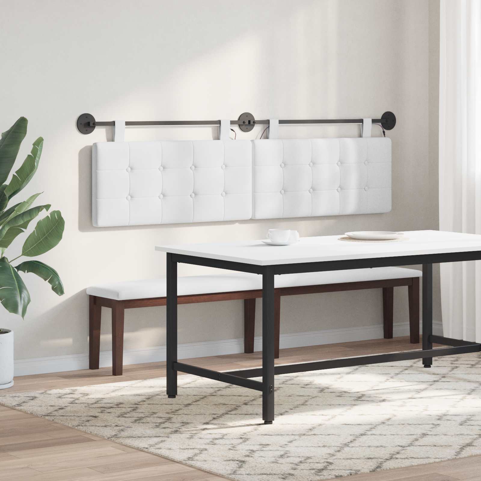 Tête de lit suspendue Avec lumière LED Blanc Tissu - XIOS