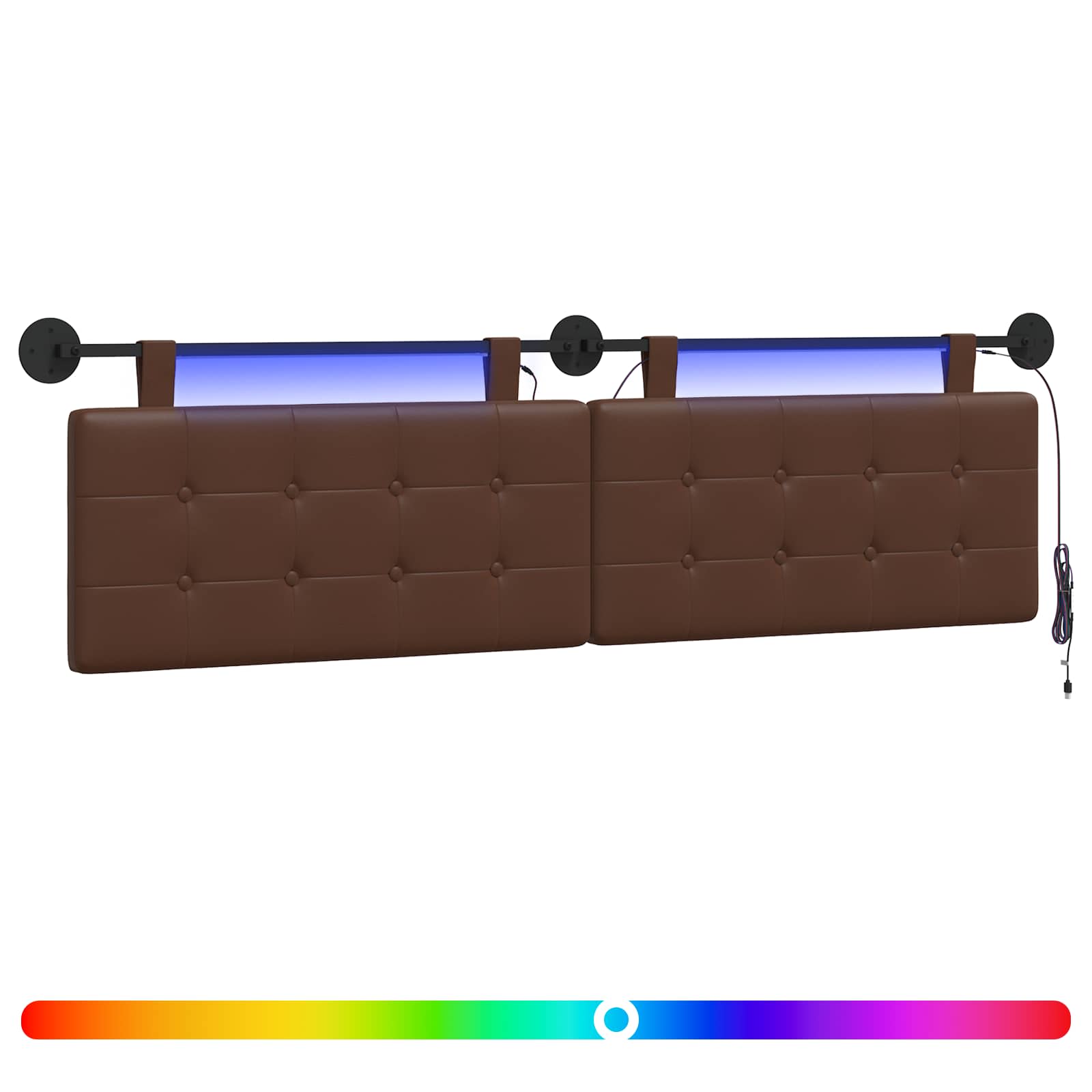 Tête de lit suspendue Avec lumière LED Marron Simili cuir - XIOS
