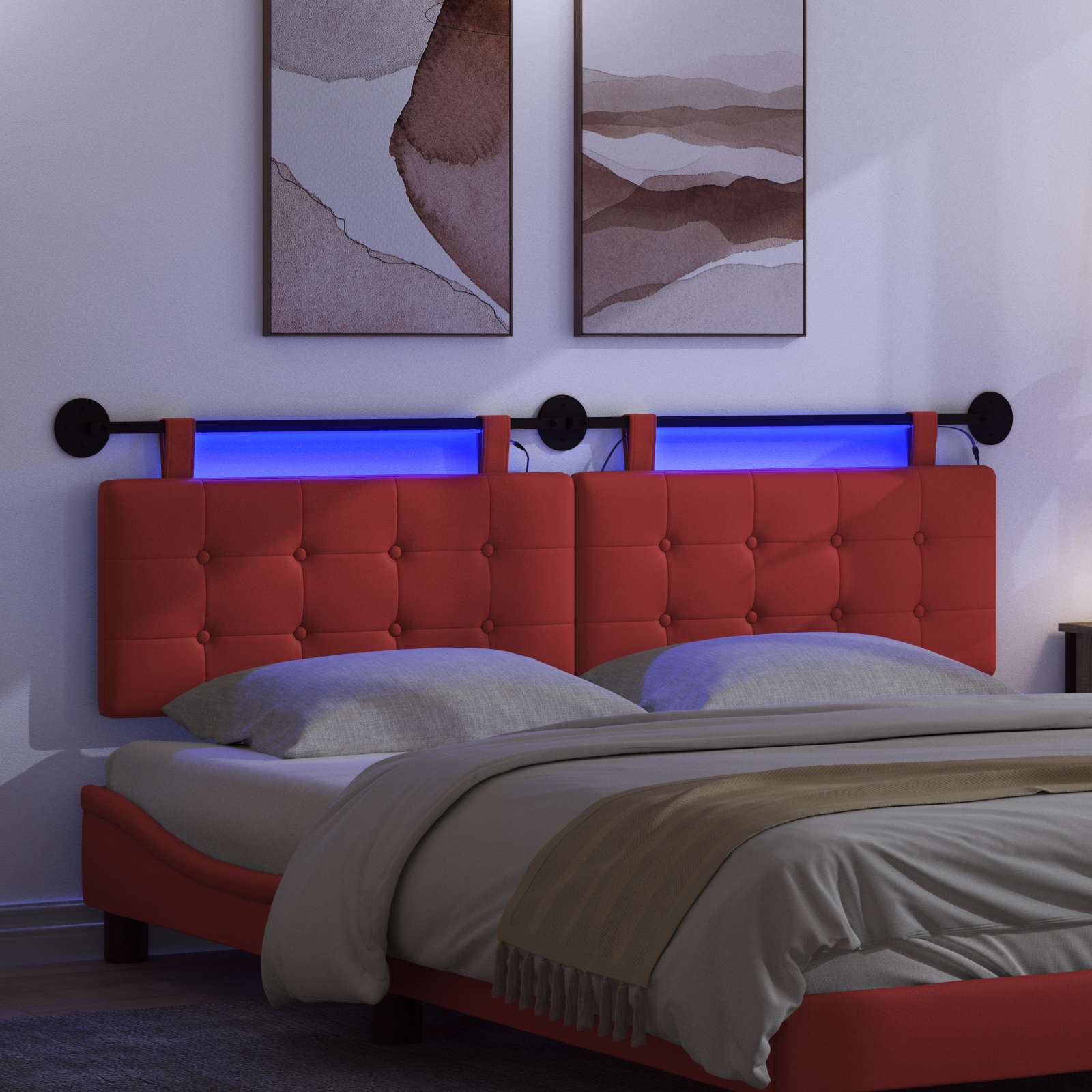 Tête de lit suspendue Avec lumière LED Rouge Simili cuir - XIOS