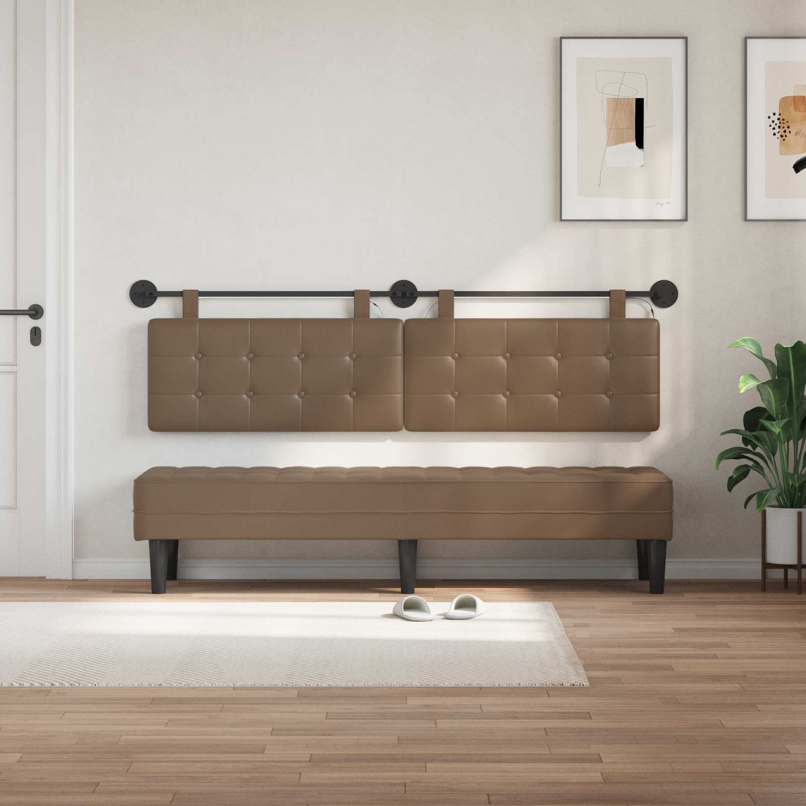 Tête de lit suspendue Avec lumière LED Cappuccino Simili cuir - XIOS