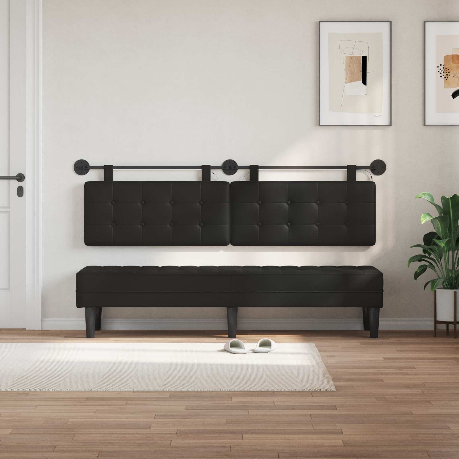 Tête de lit suspendue Avec lumière LED Noir Simili cuir - XIOS