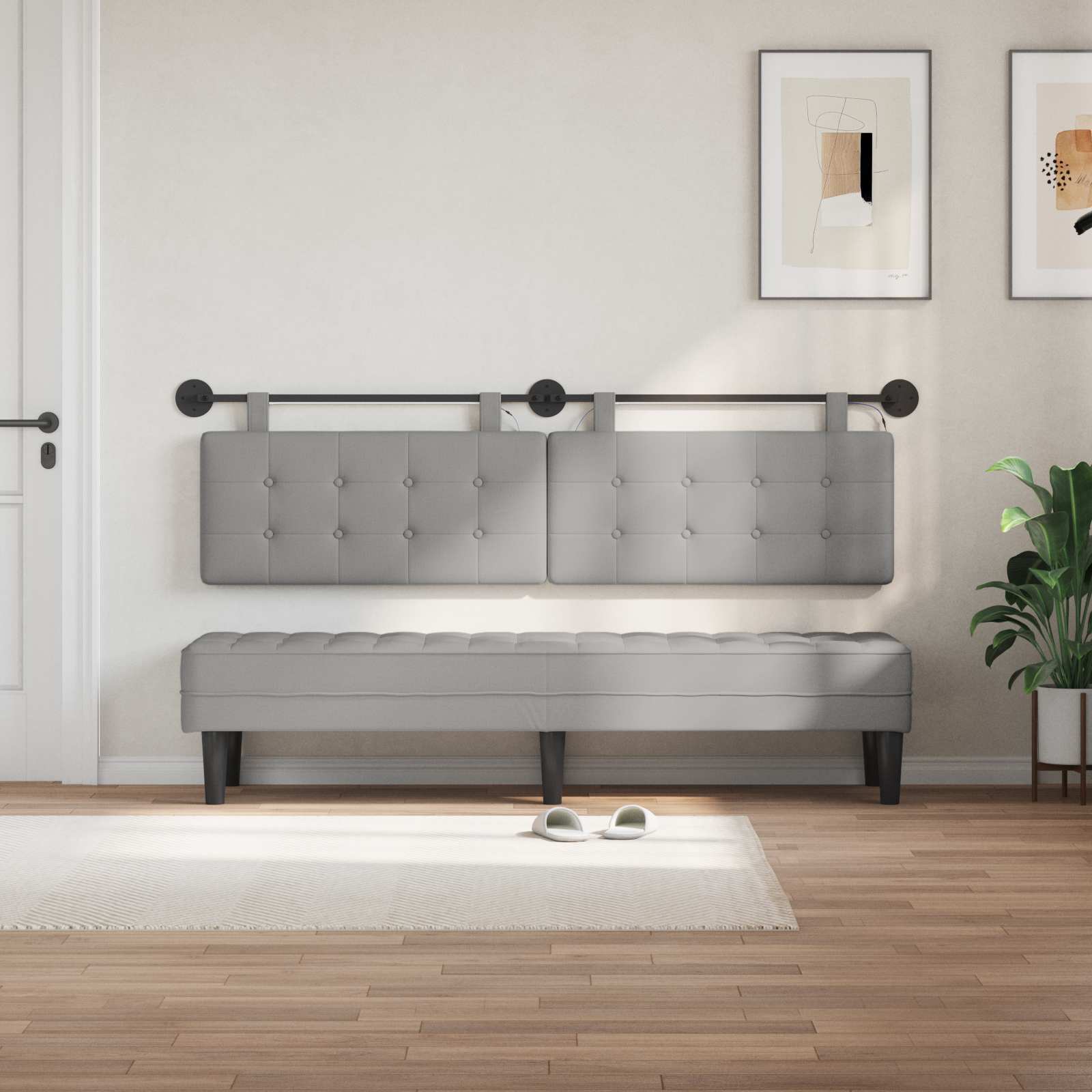 Tête de lit suspendue Avec lumière LED Gris nuage Tissu - XIOS