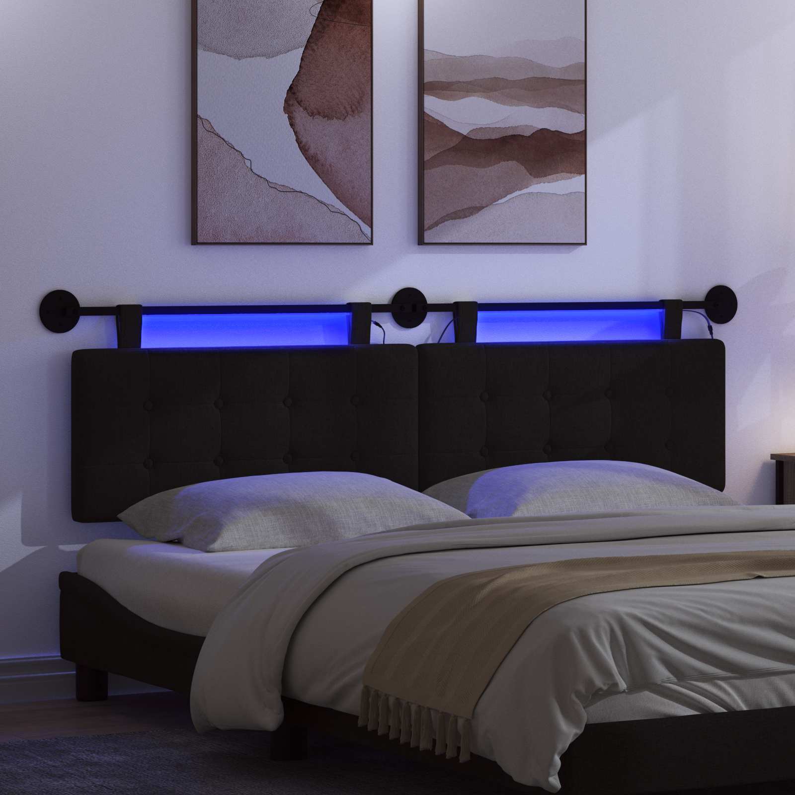 Tête de lit suspendue Avec lumière LED Noir Tissu - XIOS