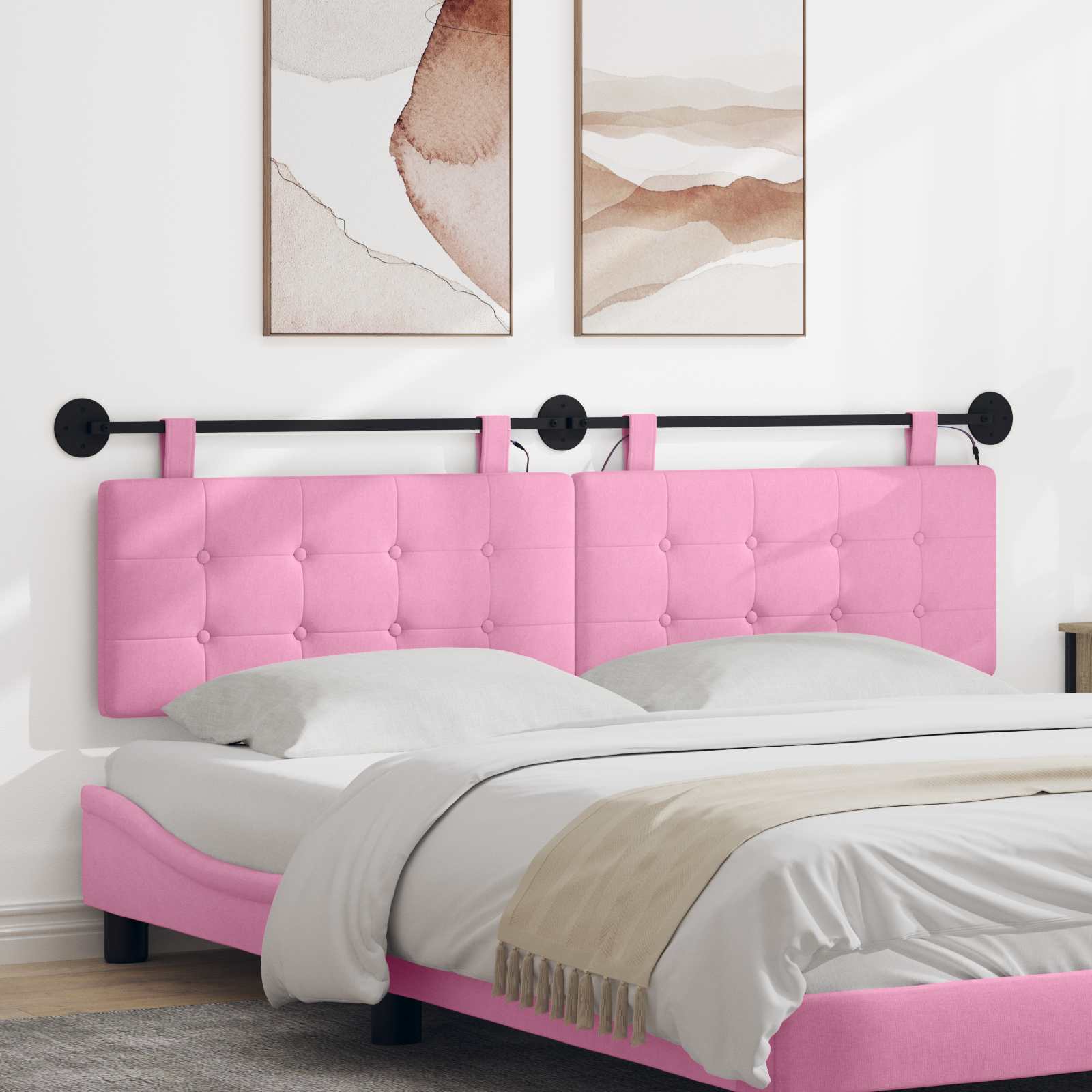Tête de lit suspendue Avec lumière LED Rose Tissu - XIOS