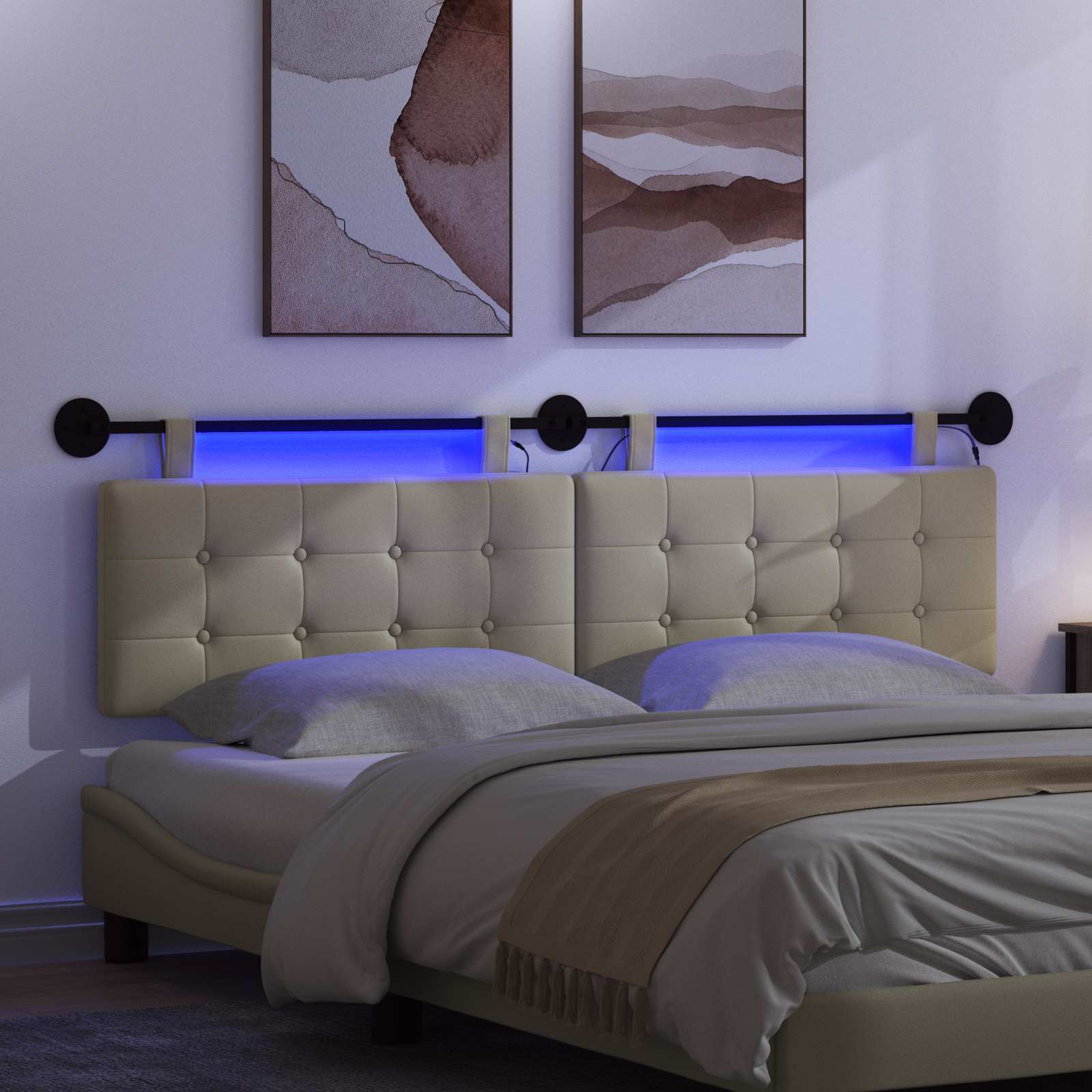 Tête de lit suspendue Avec lumière LED Crème Simili cuir - XIOS