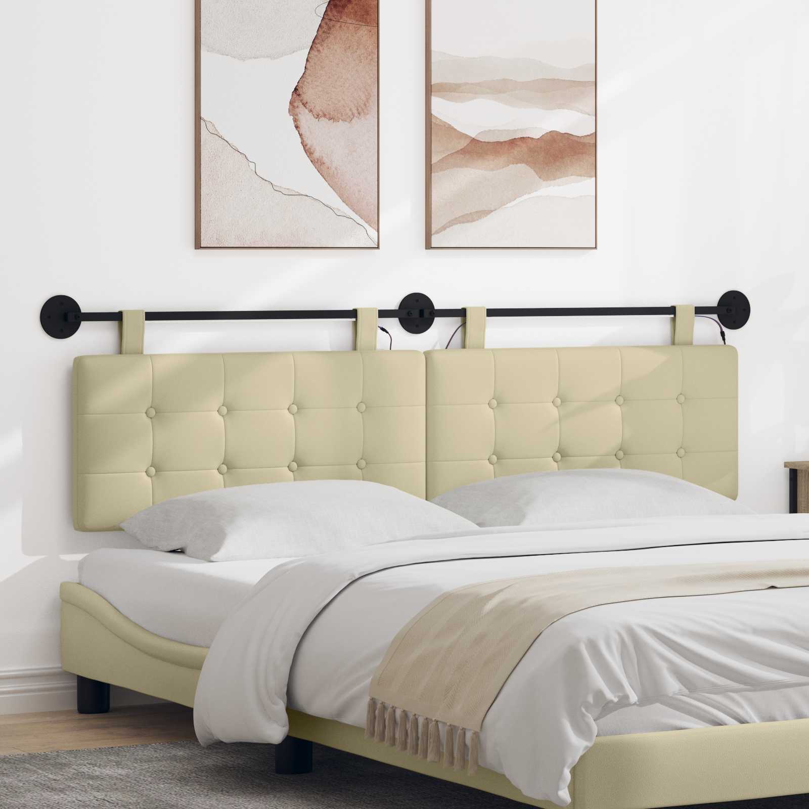 Tête de lit suspendue Avec lumière LED Crème Simili cuir - XIOS