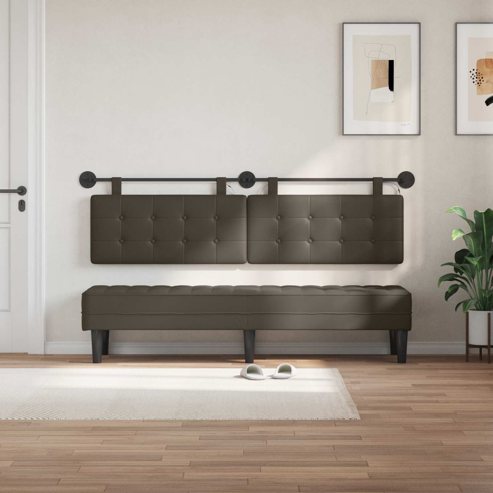 Tête de lit suspendue Avec lumière LED Gris Simili cuir - XIOS