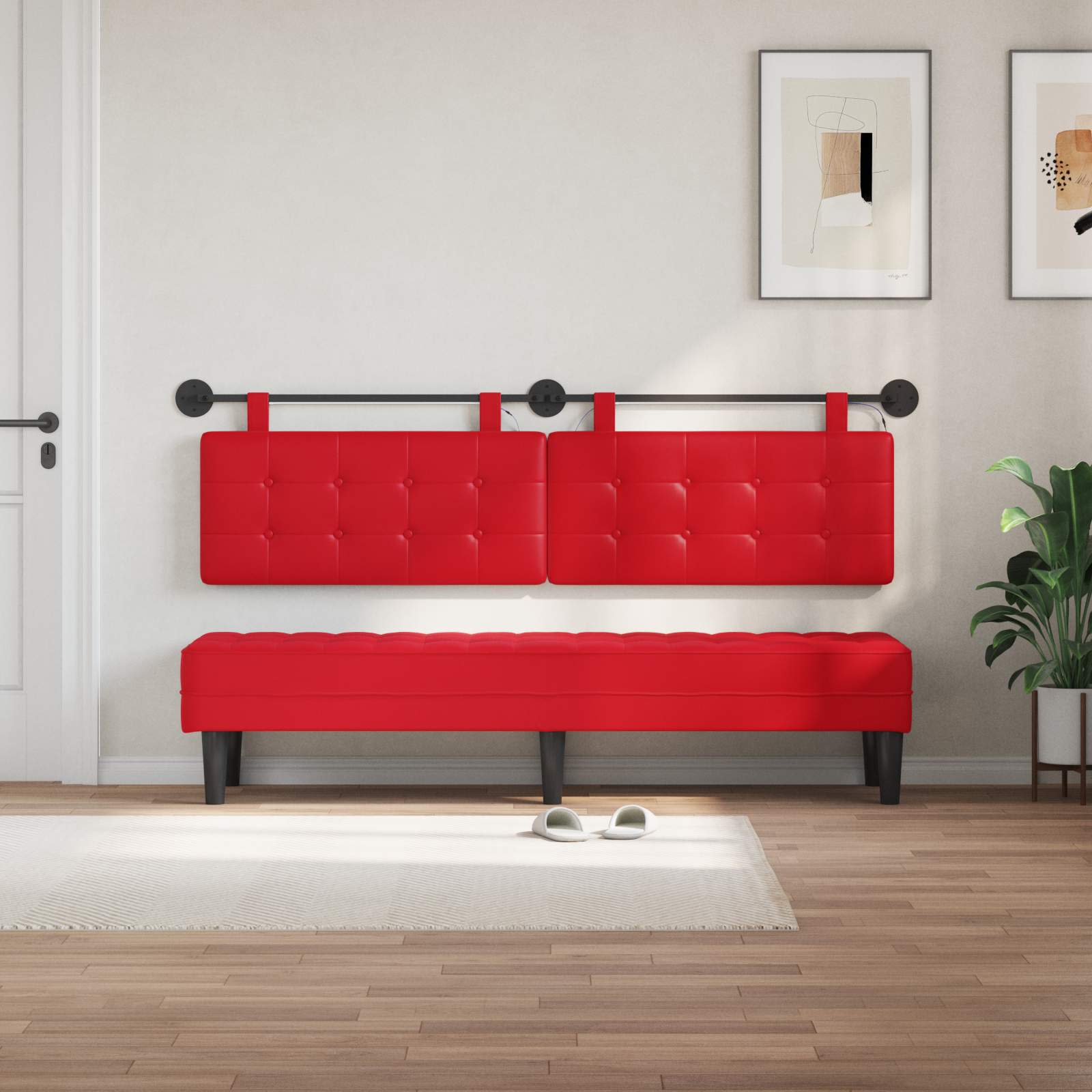 Tête de lit suspendue Avec lumière LED Rouge Simili cuir - XIOS