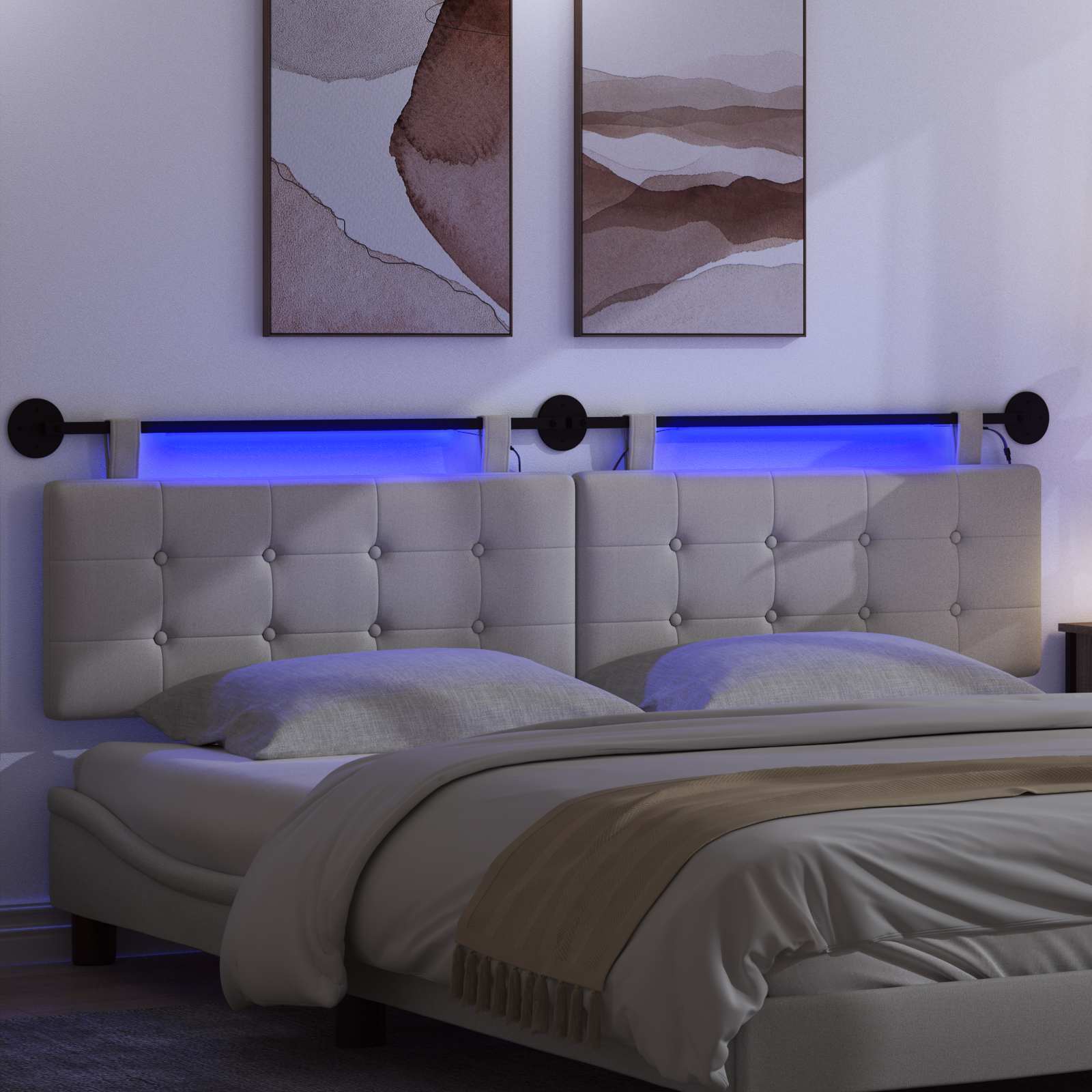 Tête de lit suspendue Avec lumière LED Gris nuage Tissu - XIOS