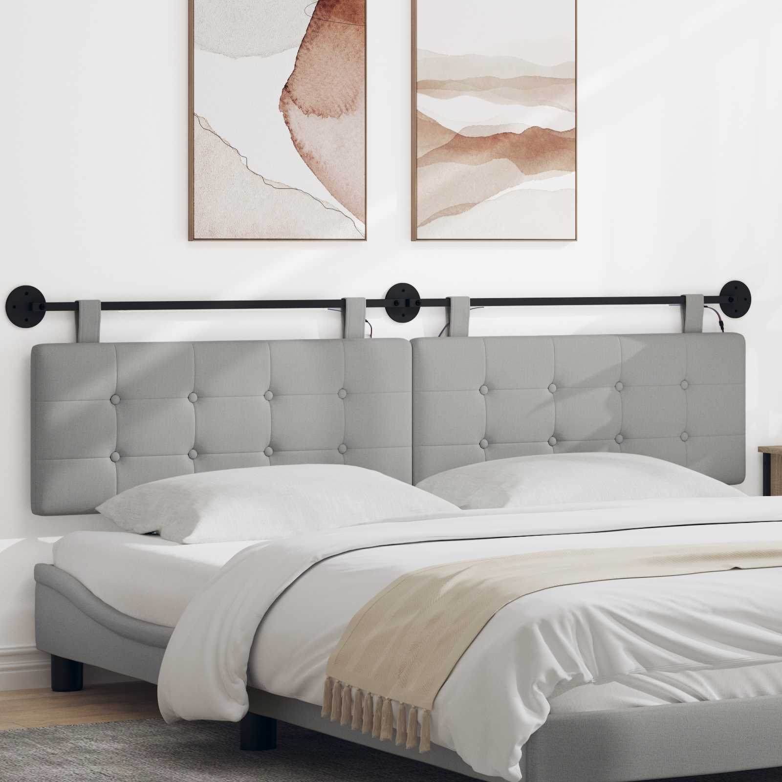 Tête de lit suspendue Avec lumière LED Gris nuage Tissu - XIOS