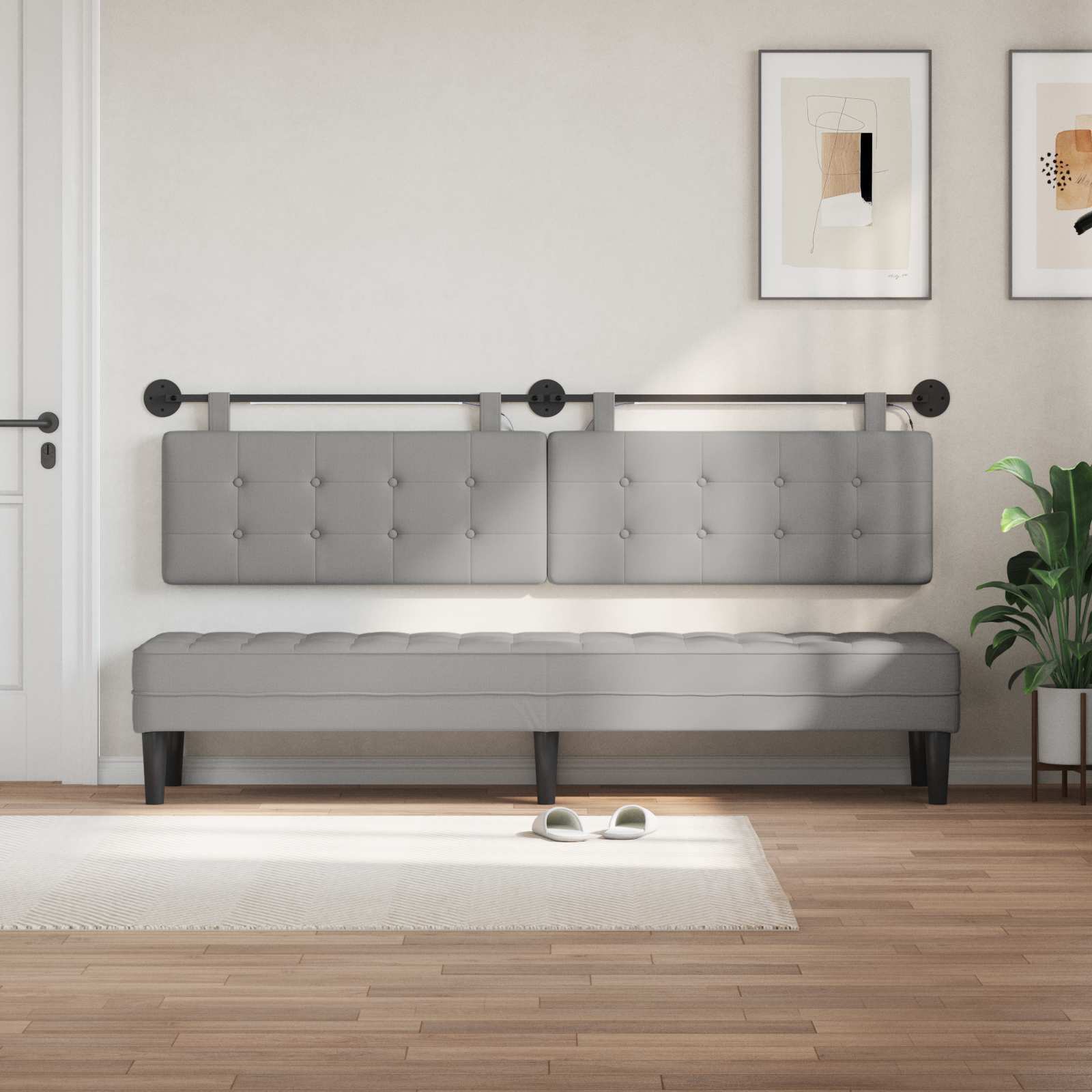 Tête de lit suspendue Avec lumière LED Gris nuage Tissu - XIOS